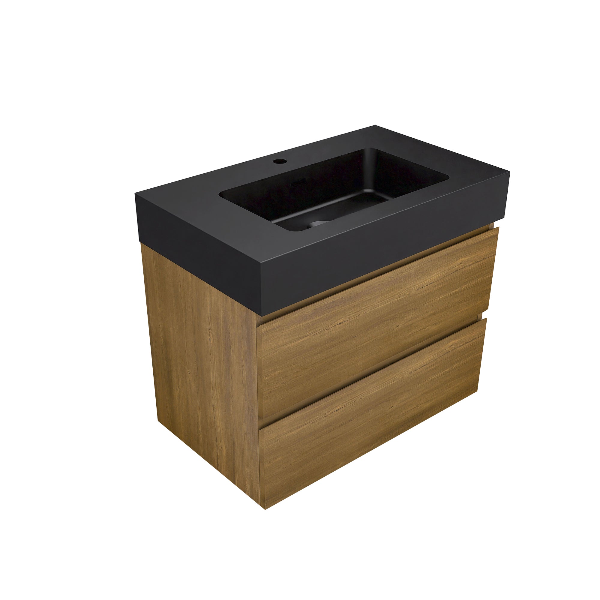 Wall-Mounted Bathroom Vanity Set with 2 Drawers and  Black Solid Surface Sink