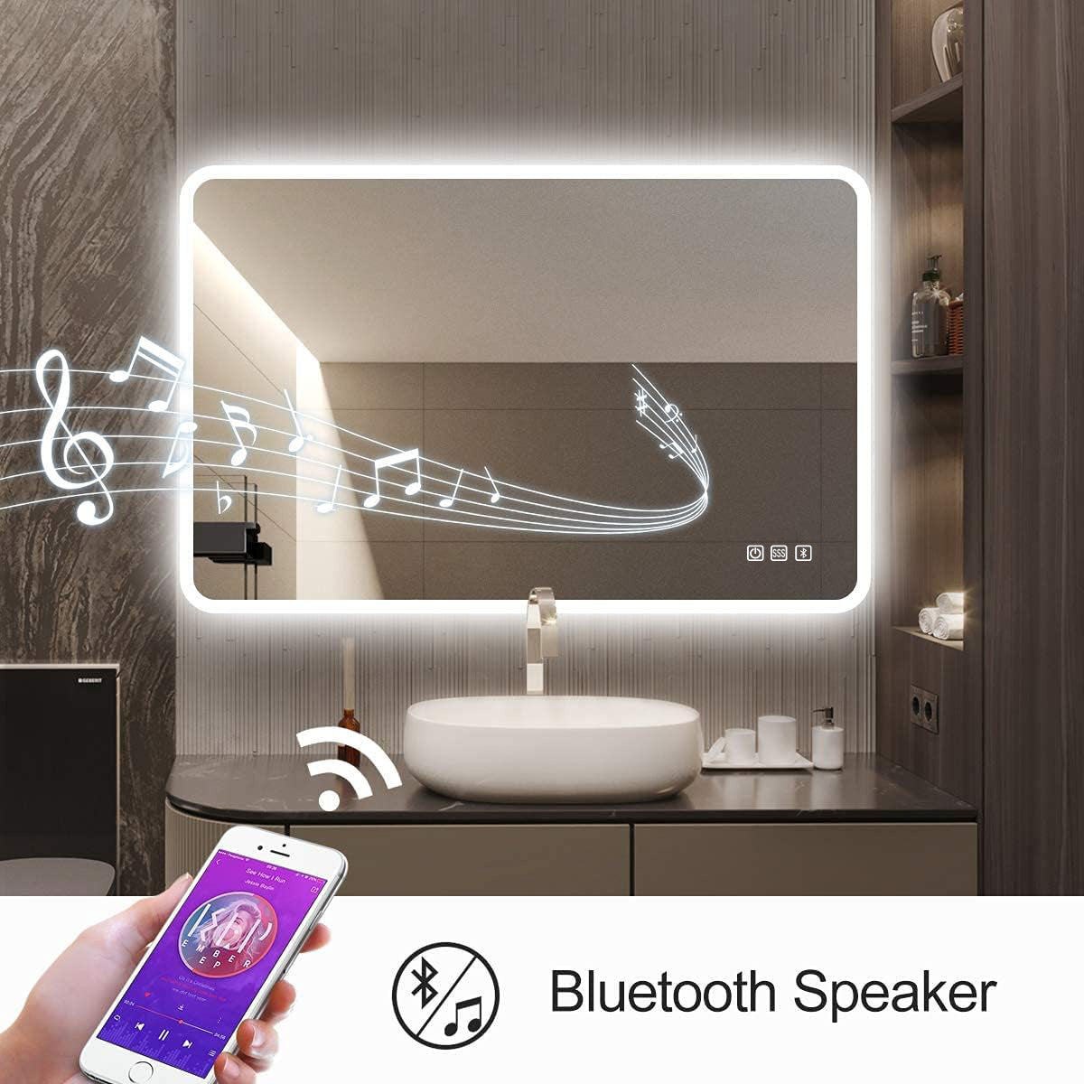 Rectangular Aluminum Framed Multi-functional Wall Mounted LED Bathroom Vanity Mirror