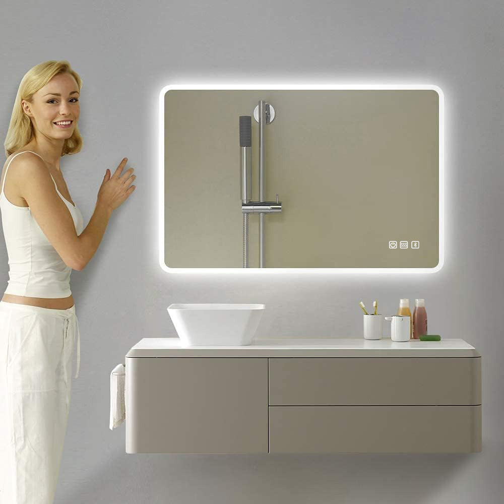 Rectangular Aluminum Framed Multi-functional Wall Mounted LED Bathroom Vanity Mirror