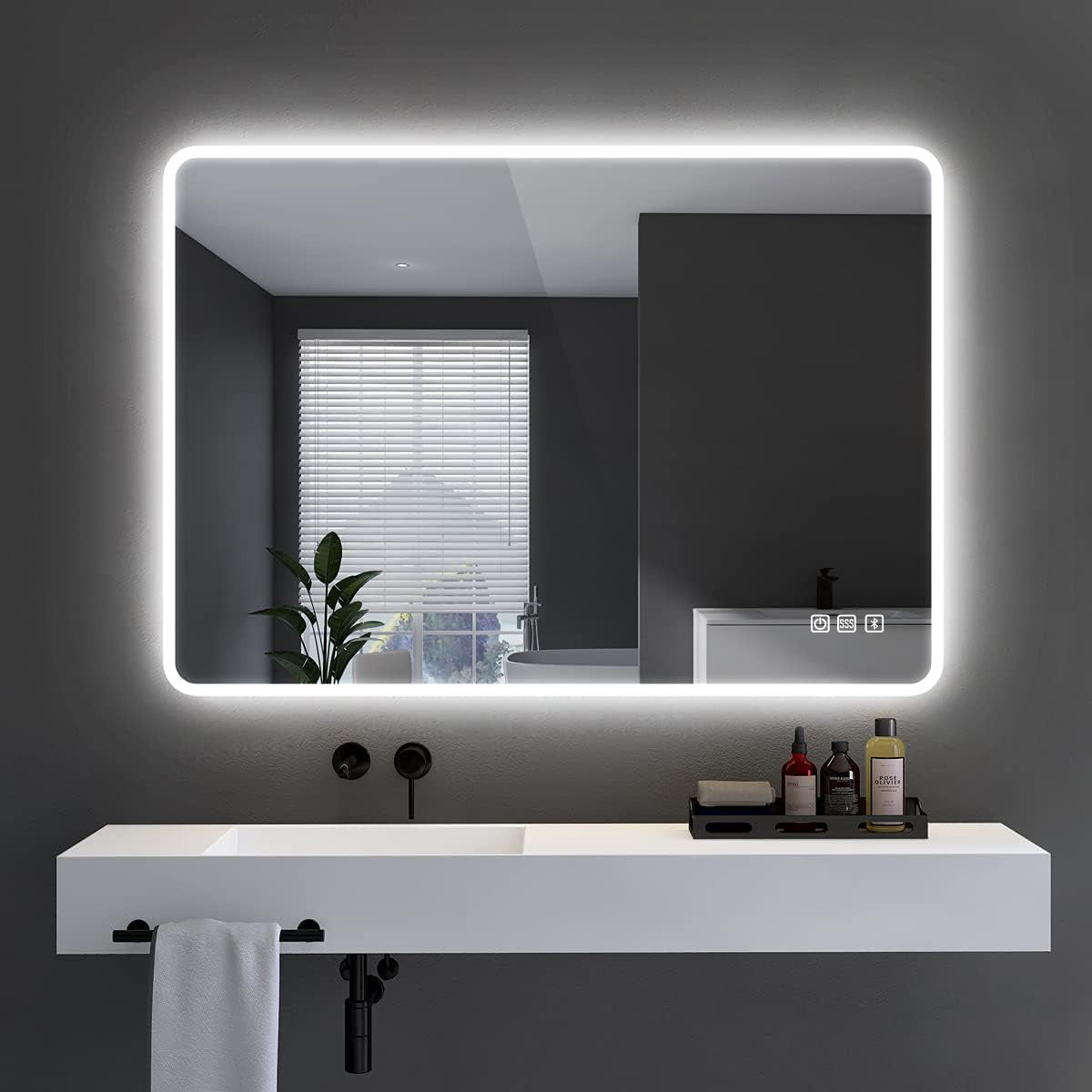 Rectangular Aluminum Framed Multi-functional Wall Mounted LED Bathroom Vanity Mirror