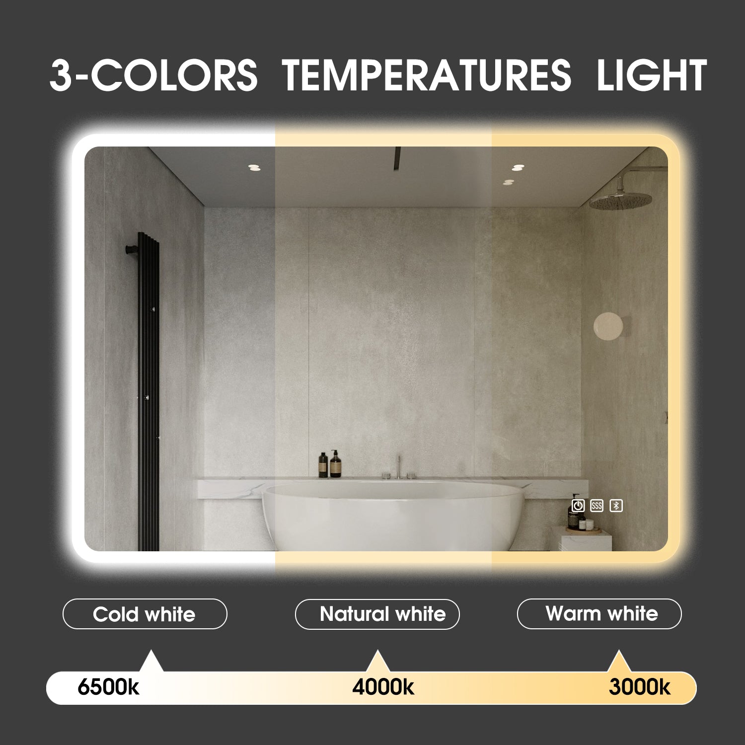 Rectangular Aluminum Framed Multi-functional Wall Mounted LED Bathroom Vanity Mirror