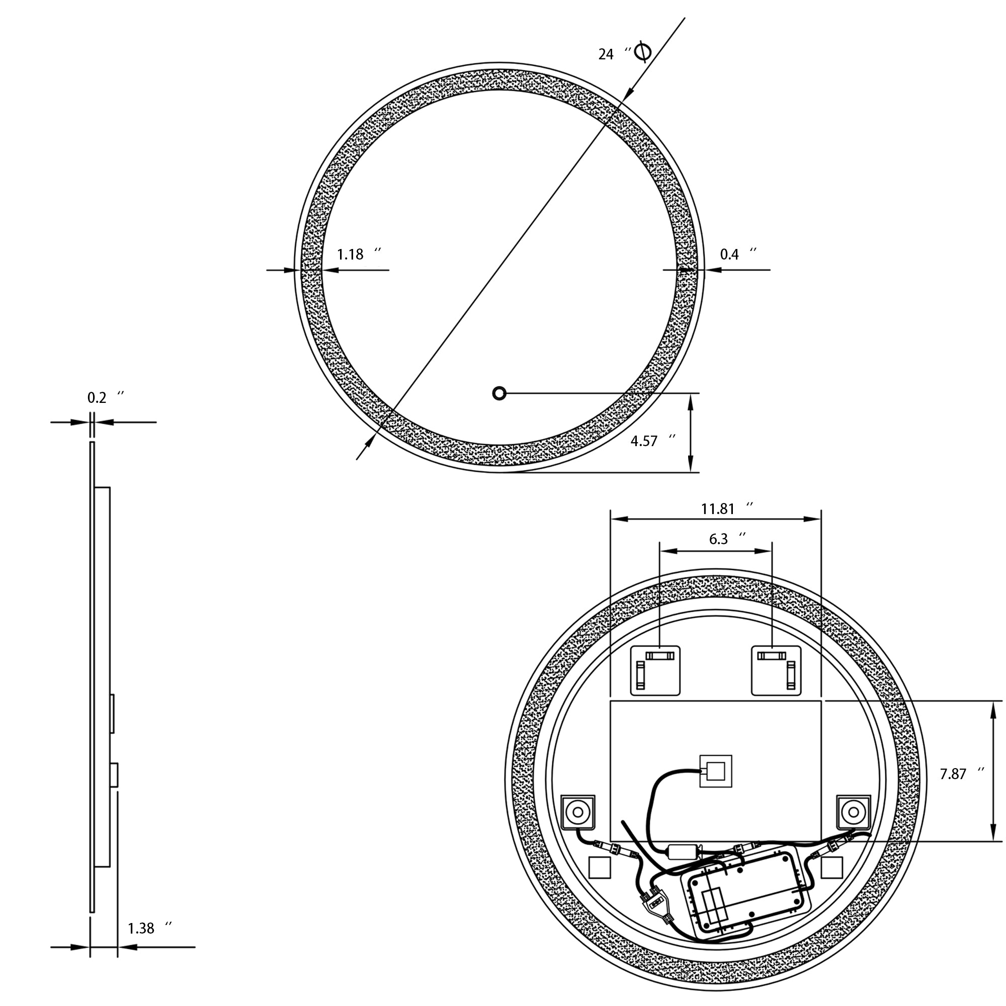 24 in. Round Frameless Anti-Fog Wall-Mount LED Bathroom Vanity Mirror