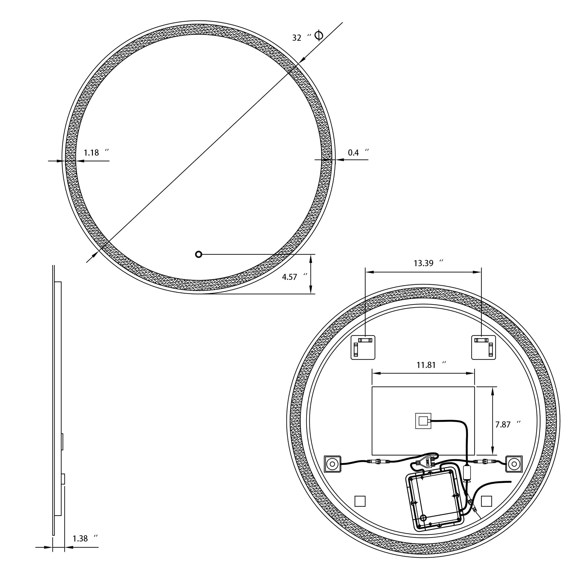 32 in. Round Frameless Anti-Fog Wall-Mount LED Bathroom Vanity Mirror