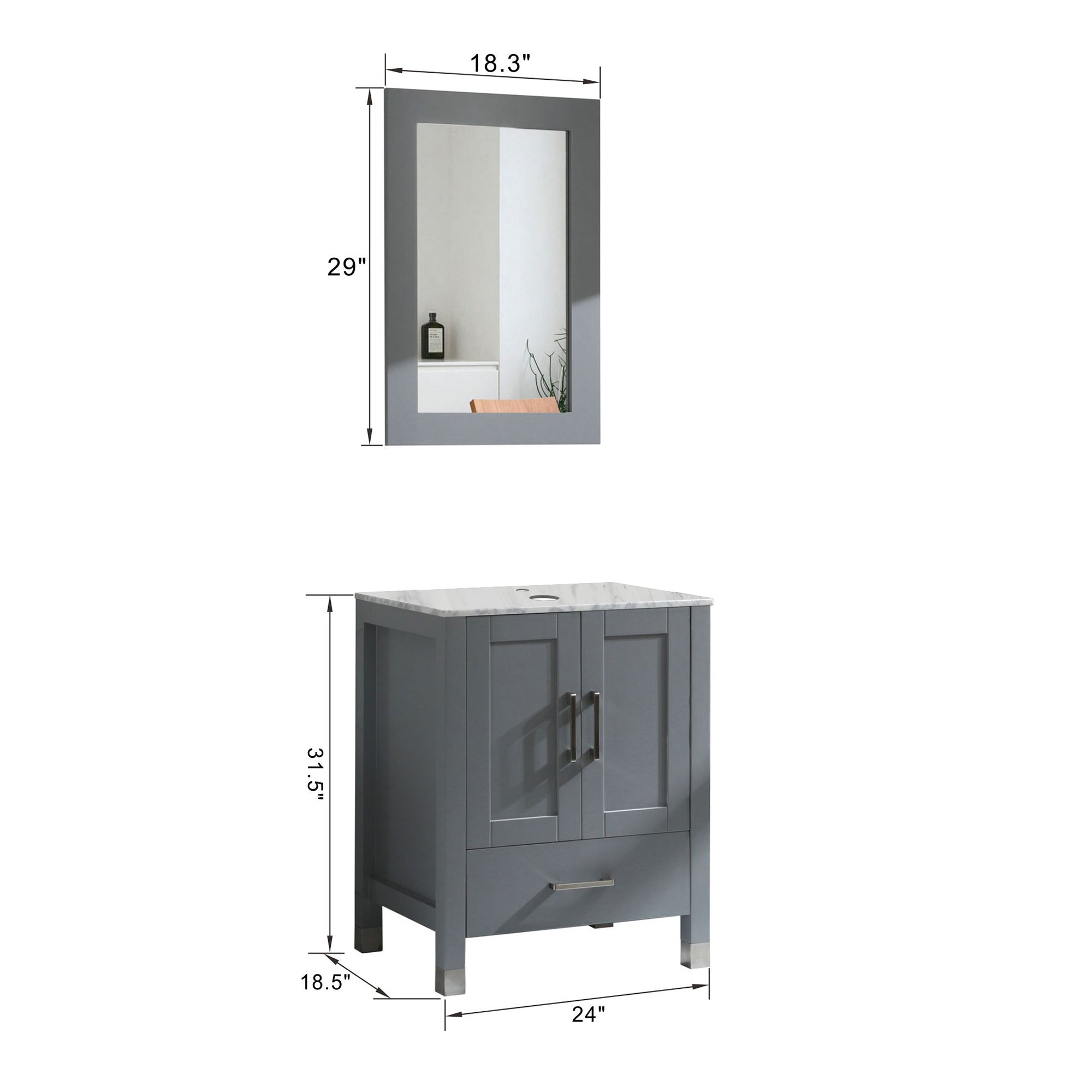 30 Inch MDF Freestanding Bathroom Vanity Set in Gray with Wood Top and Ceramic Sink and Faucet