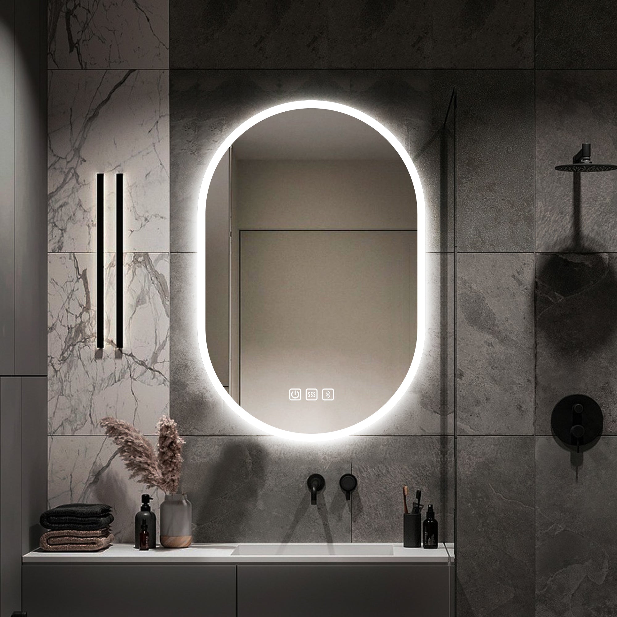 24 in. W x 35 in. H Large Oval Frameless Wall-Mount Anti-Fog LED Light Bathroom Vanity Mirror