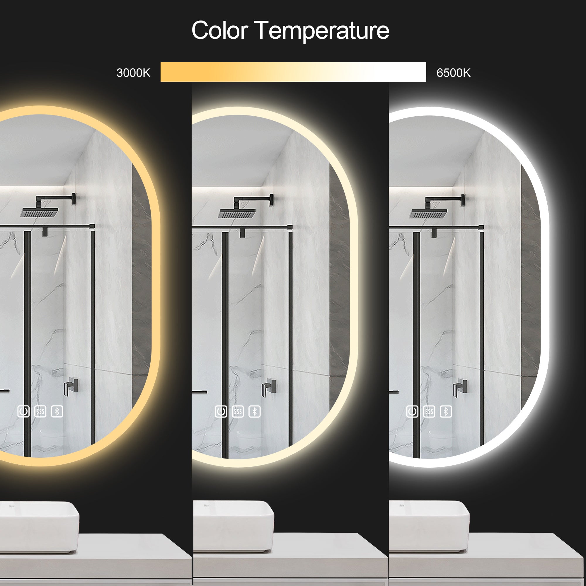 24 in. W x 35 in. H Large Oval Frameless Wall-Mount Anti-Fog LED Light Bathroom Vanity Mirror