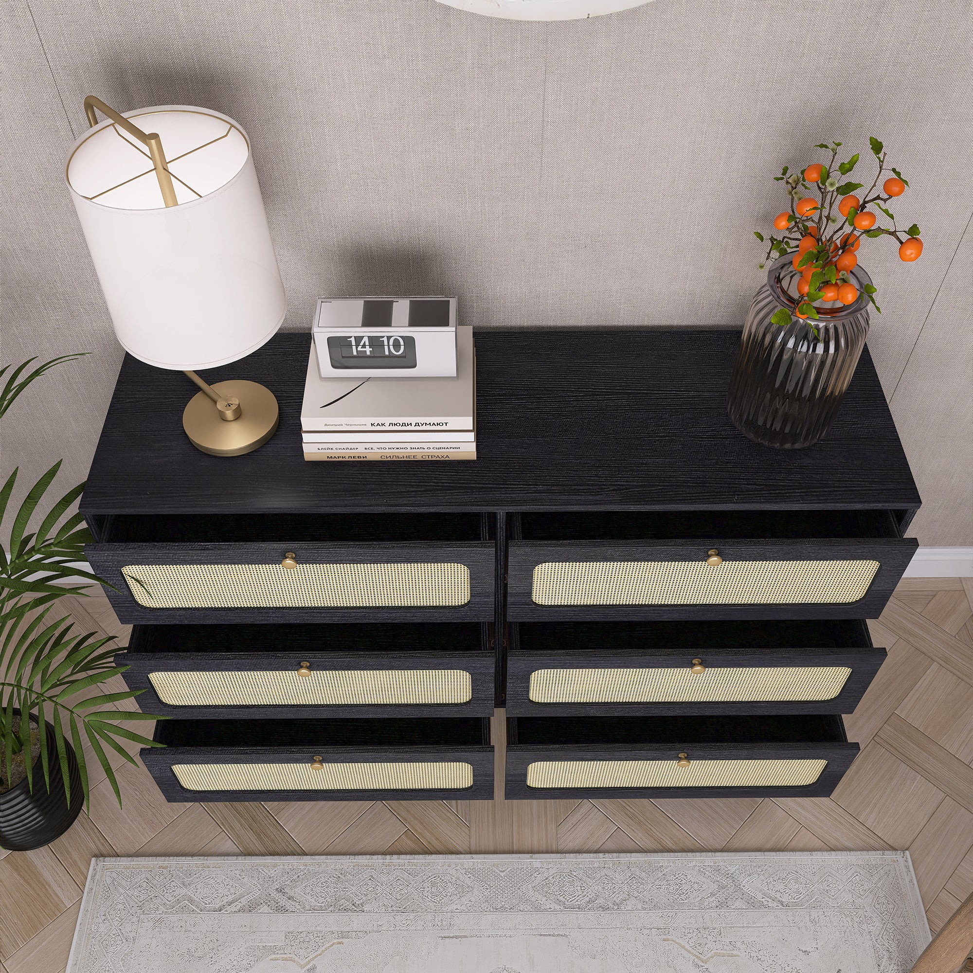 52 Inches 6-Drawer MDF Double Dresser