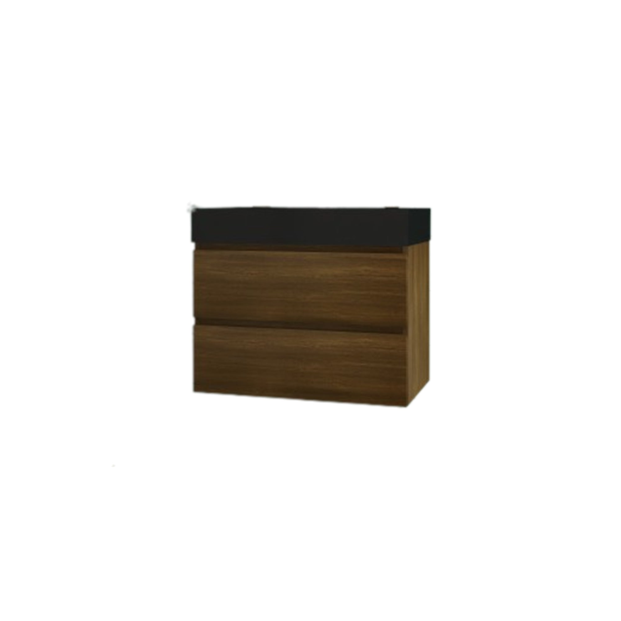 Wall-Mounted Bathroom Vanity Set with 2 Drawers and  Black Solid Surface Sink