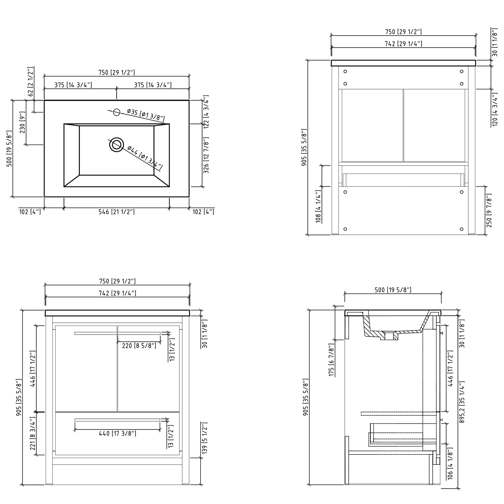 30 in. Freestanding Bathroom Vanity Set in Grey Oak with Integrated Solid Surface Sink