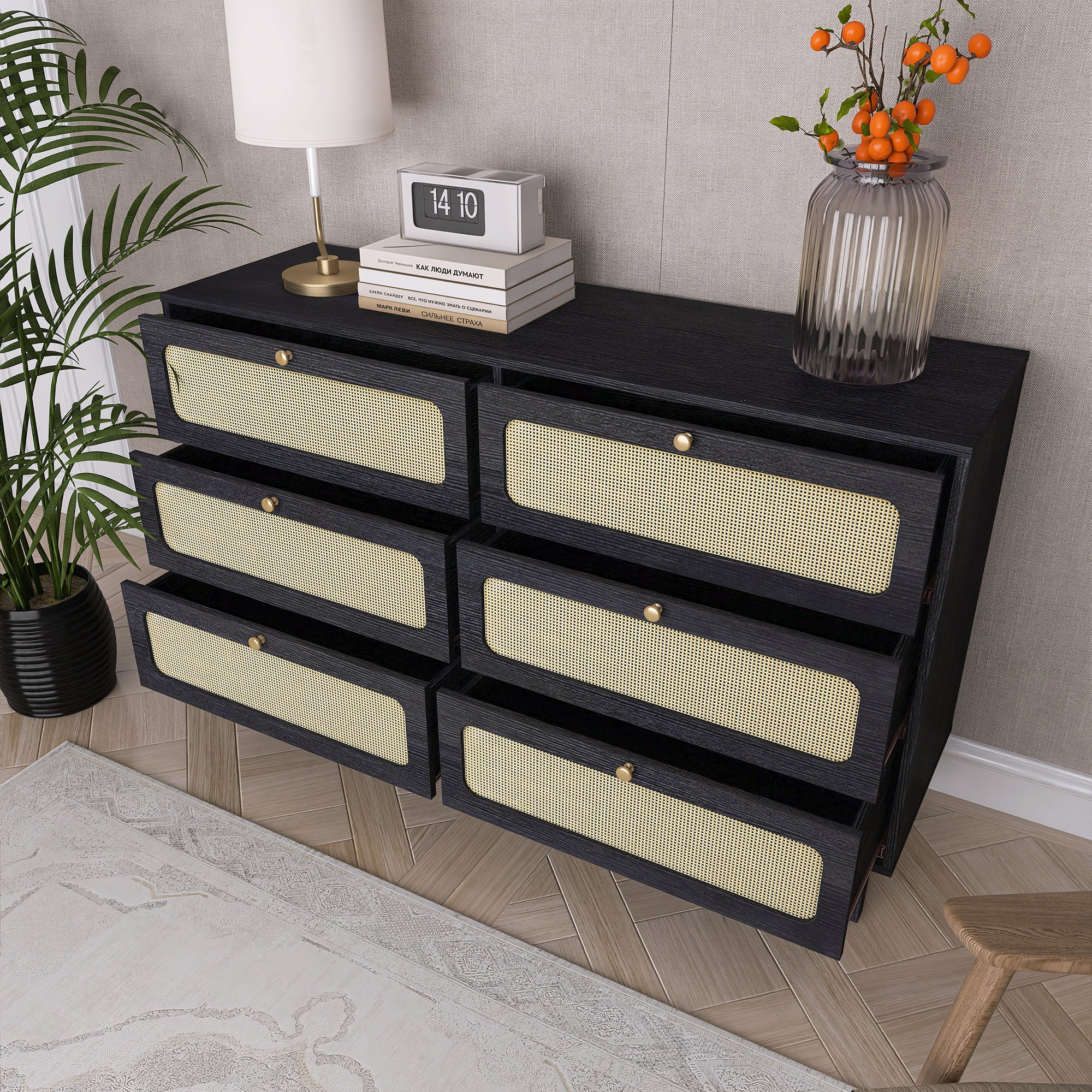 52 Inches 6-Drawer MDF Double Dresser