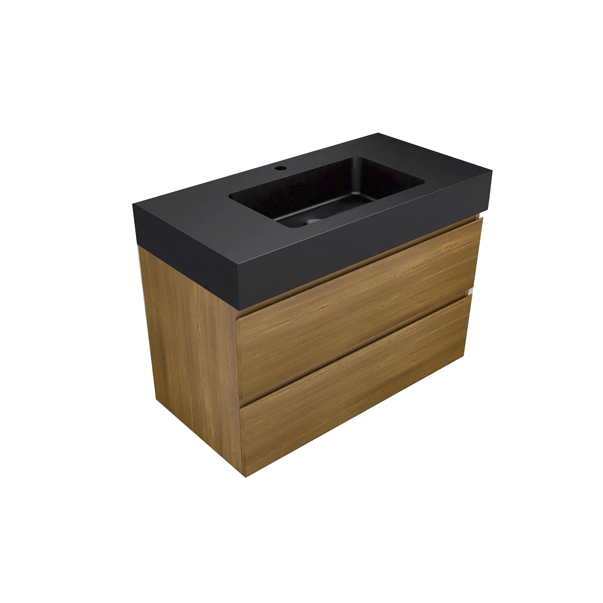 Wall-Mounted Bathroom Vanity Set with 2 Drawers and  Black Solid Surface Sink