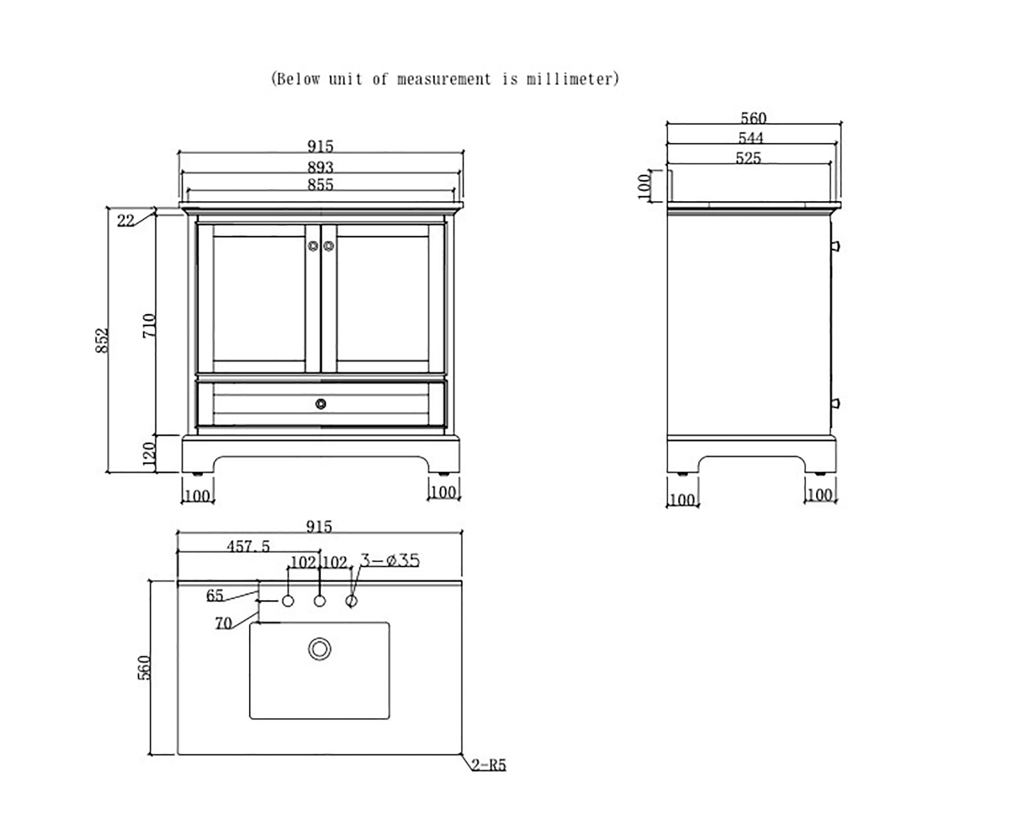 36 inch Matte White Solid Wood Freestanding Bathroom Vanity Set with Drawer and Doors and Integrated Ceramic Sink