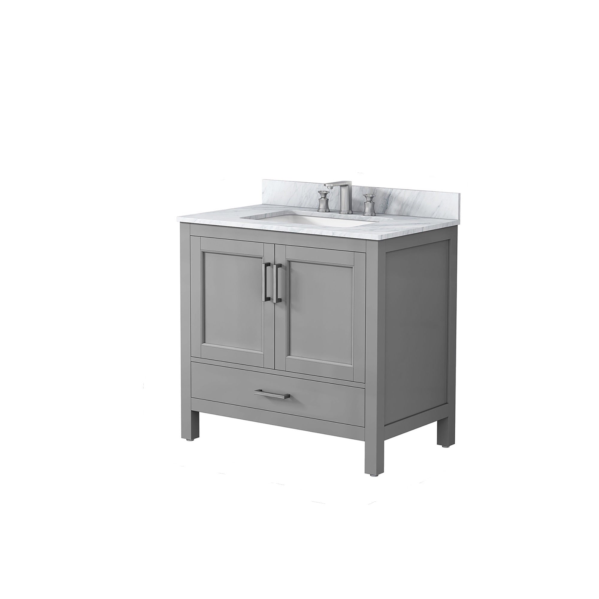 36" Plywood Freestanding Bathroom Vanity Set with Drawer and Doors and Natural Marble Top and Ceramic Sink