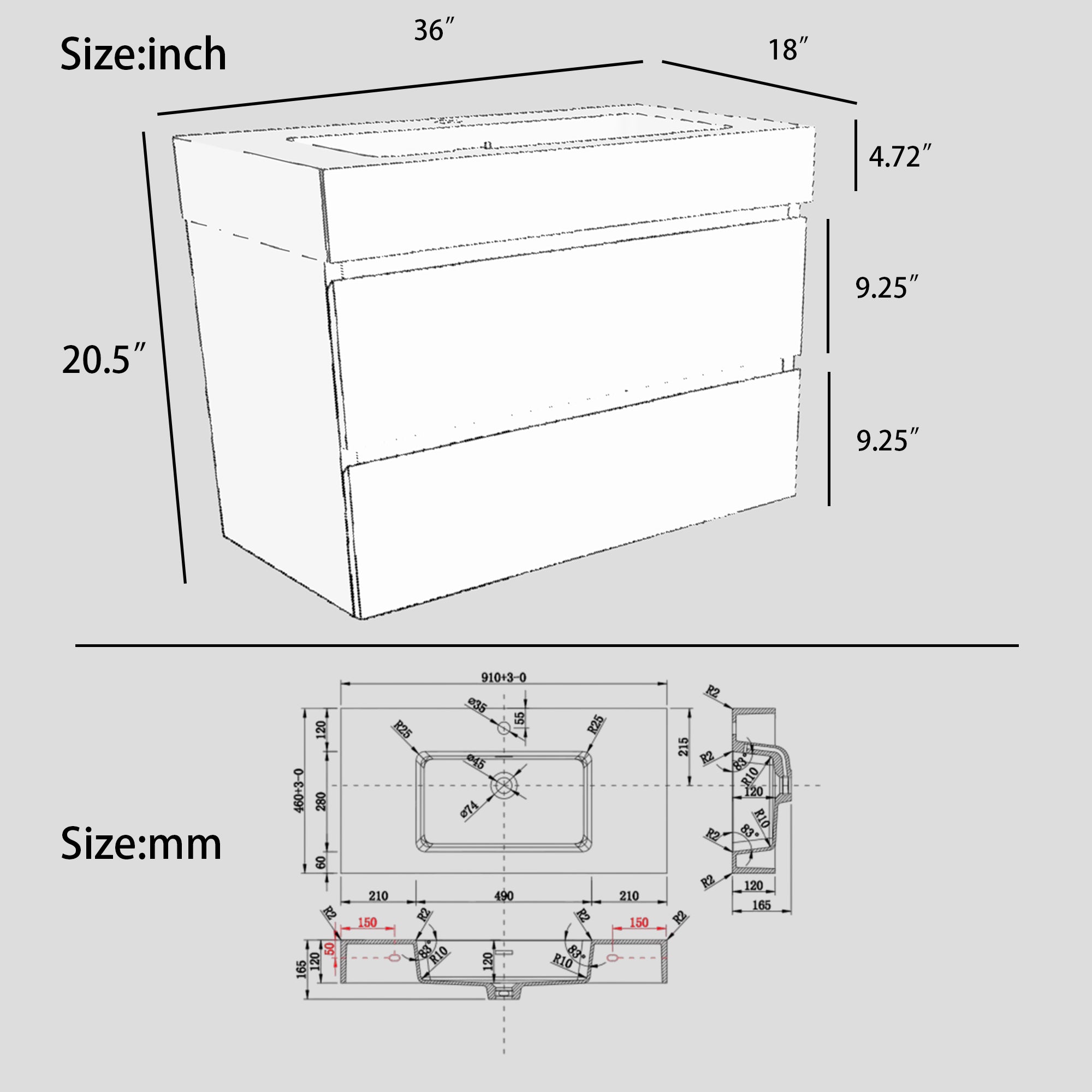 Staykiwi Wall-Mounted Bathroom Vanity Set with Black Integrated Solid Surface Sink