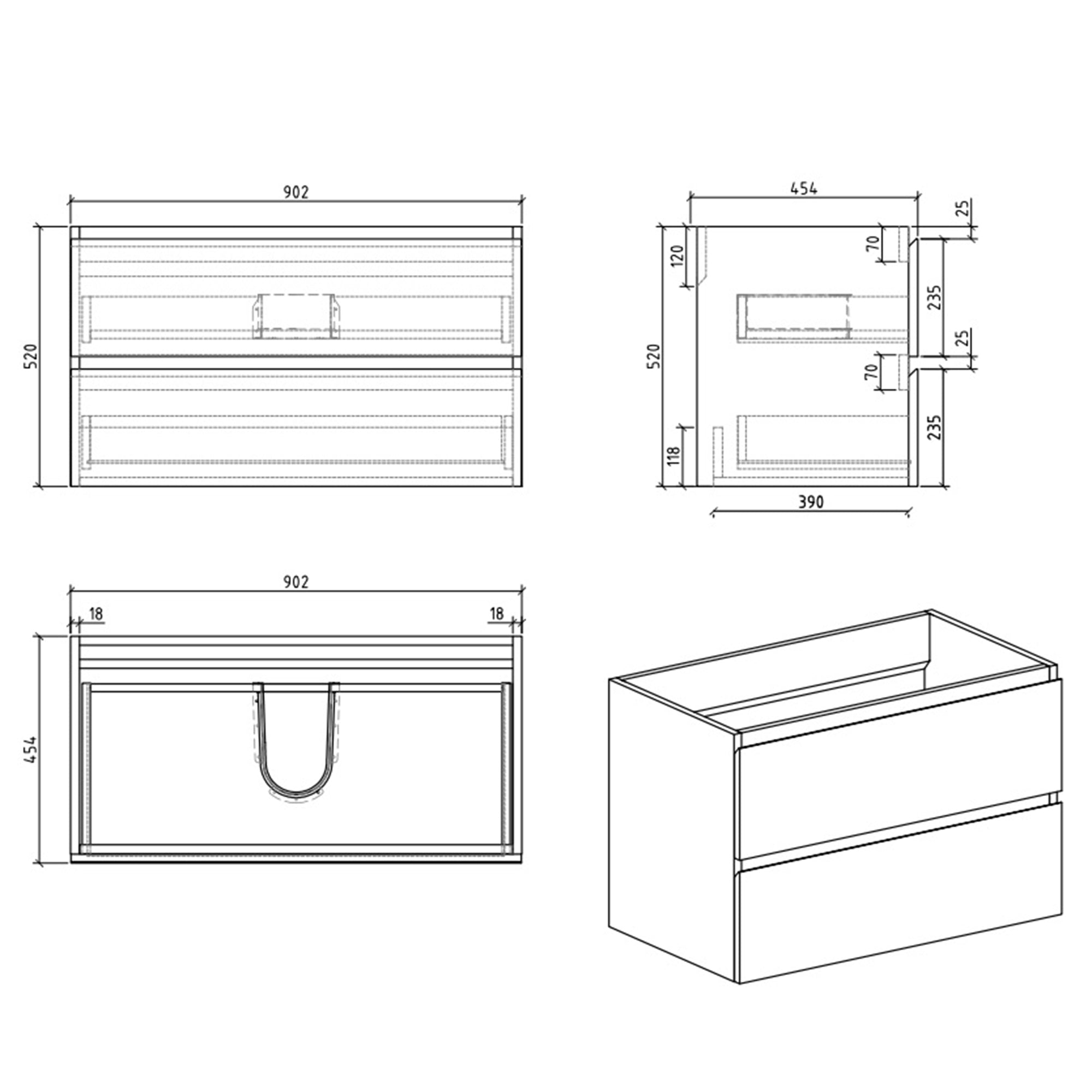 Wall-Mounted Bathroom Vanity Set with 2 Drawers and  Black Solid Surface Sink