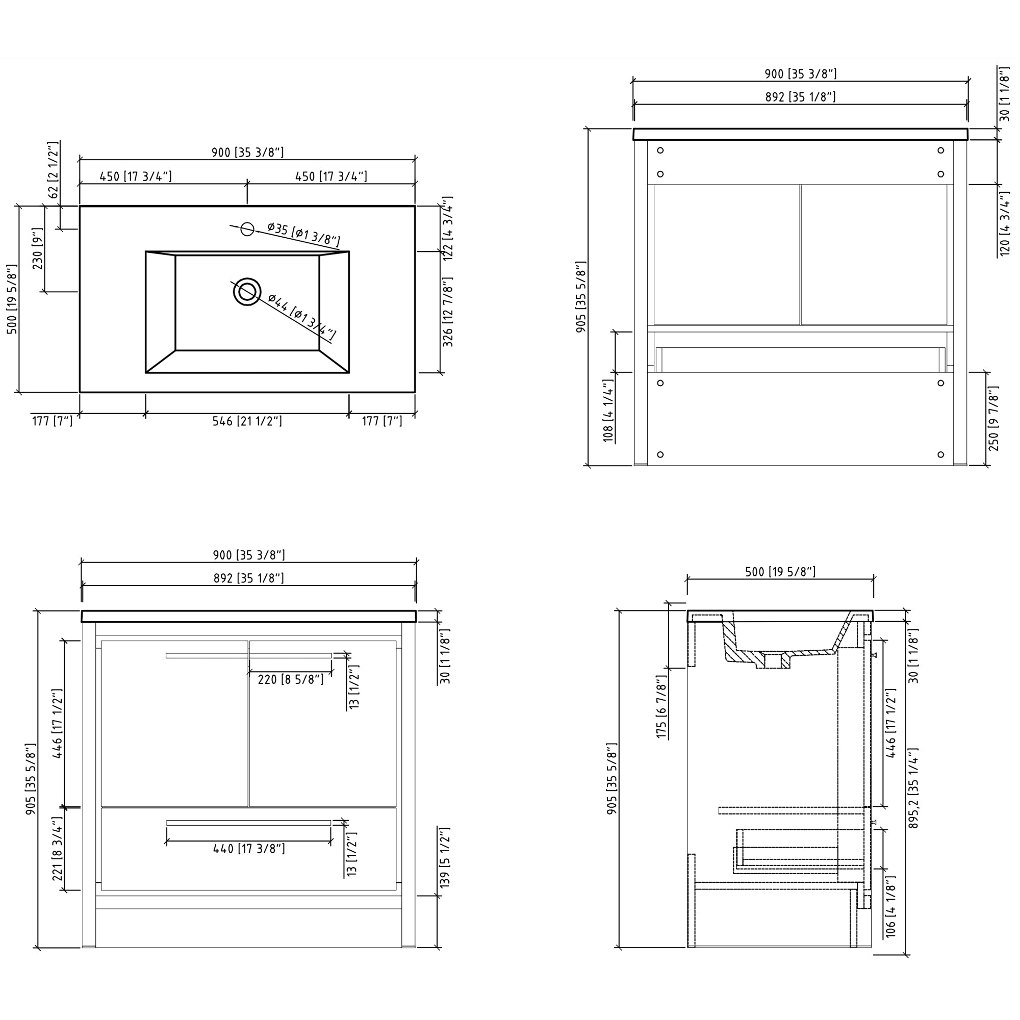 36 in. Freestanding Bathroom Vanity Set in Grey Oak with Integrated Solid Surface Sink