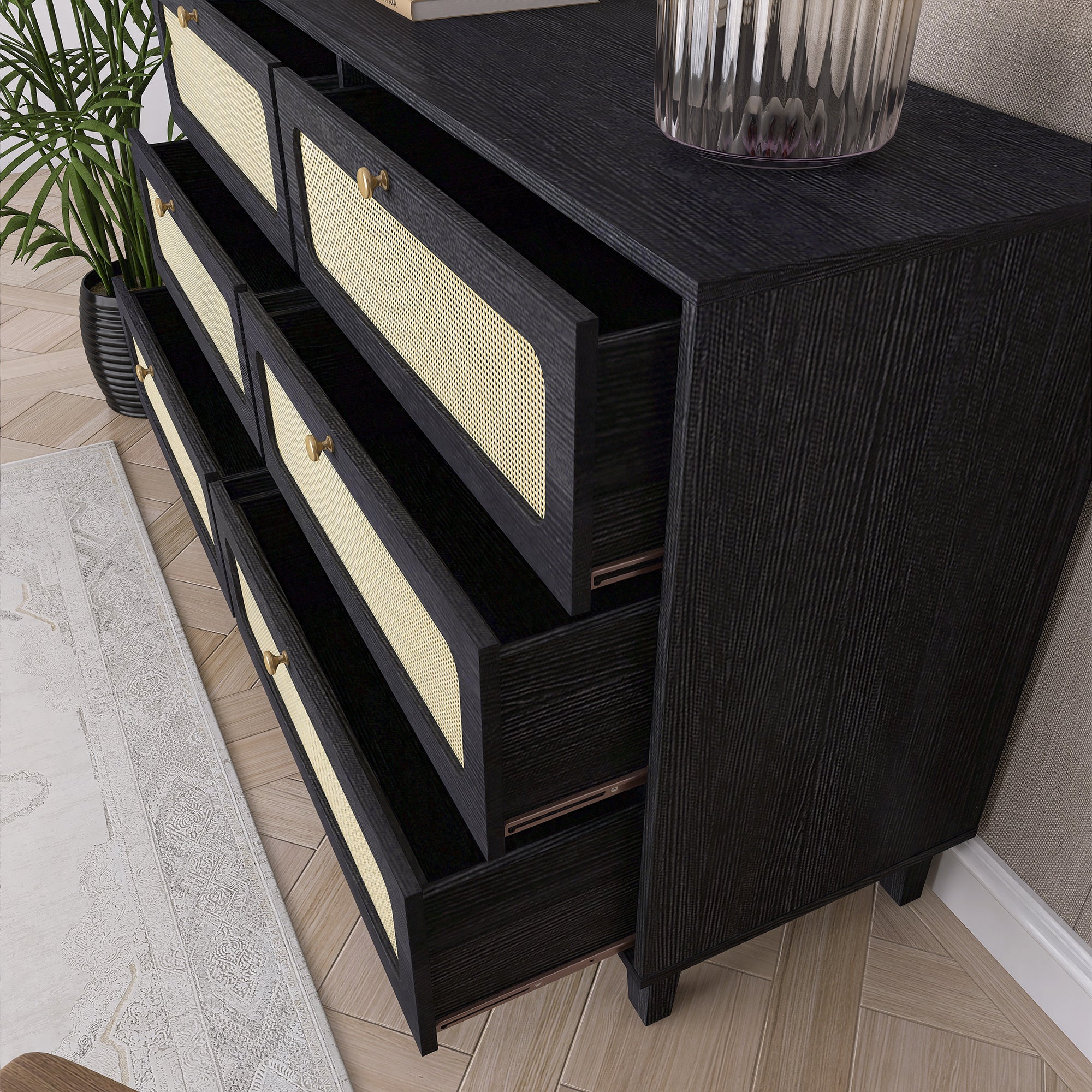 52 Inches 6-Drawer MDF Double Dresser