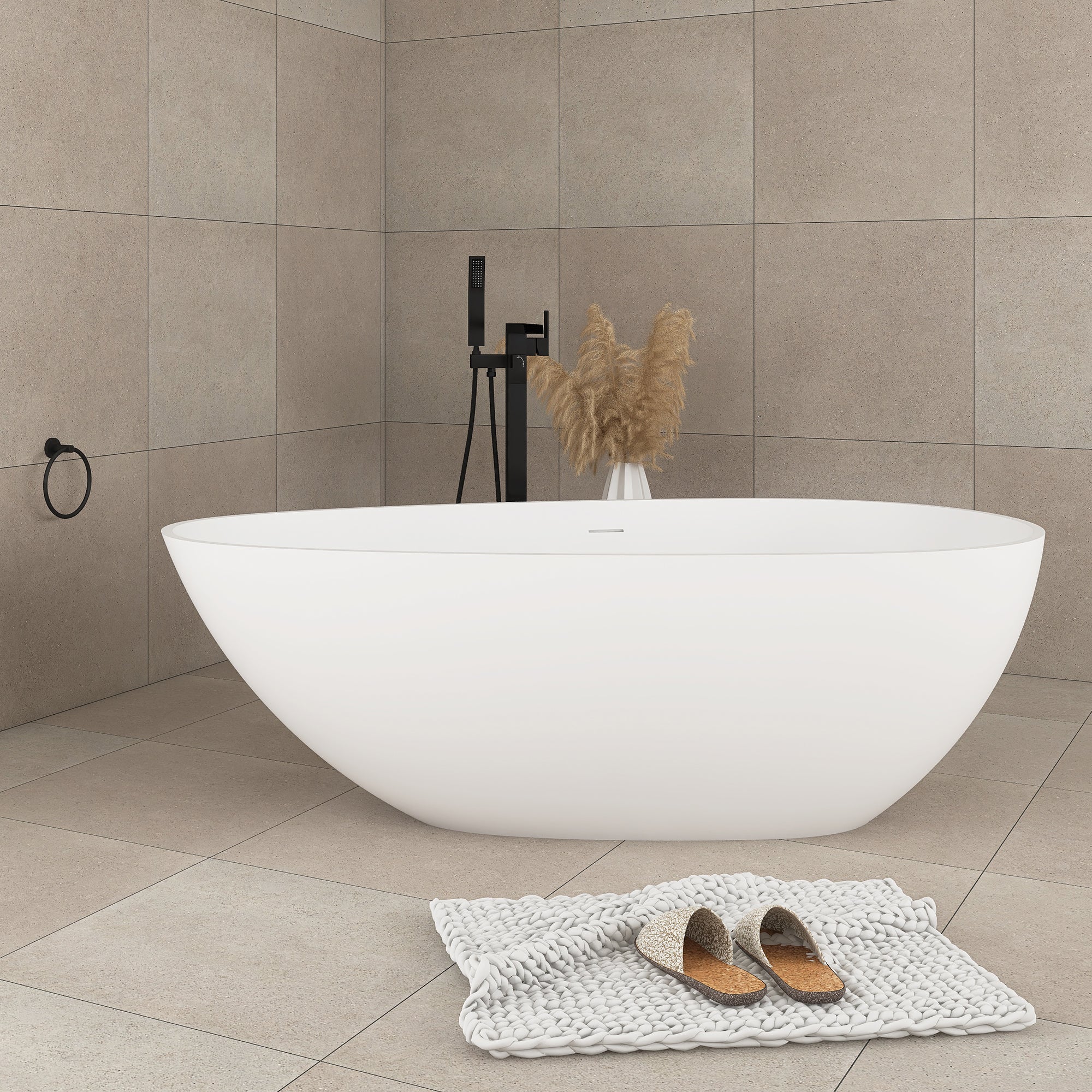 Solid Surface Freestanding Bathtub in Matte White