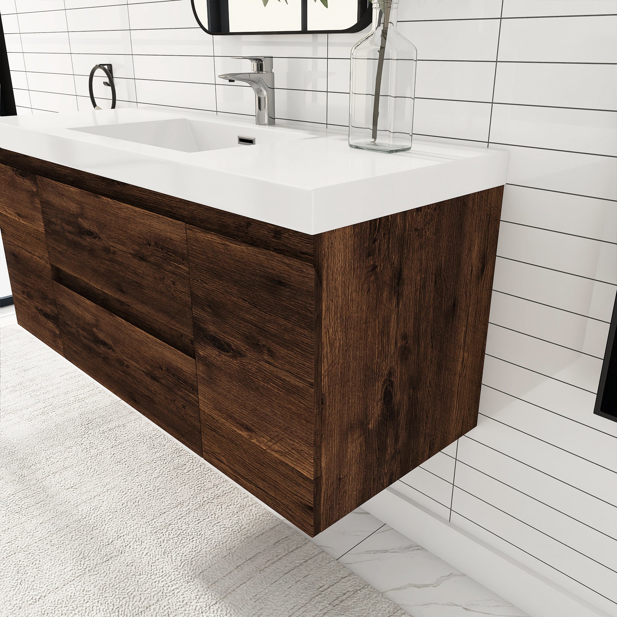 Wall-Mounted 2-drawer Bathroom Vanity Set with Integrated Resin Sink