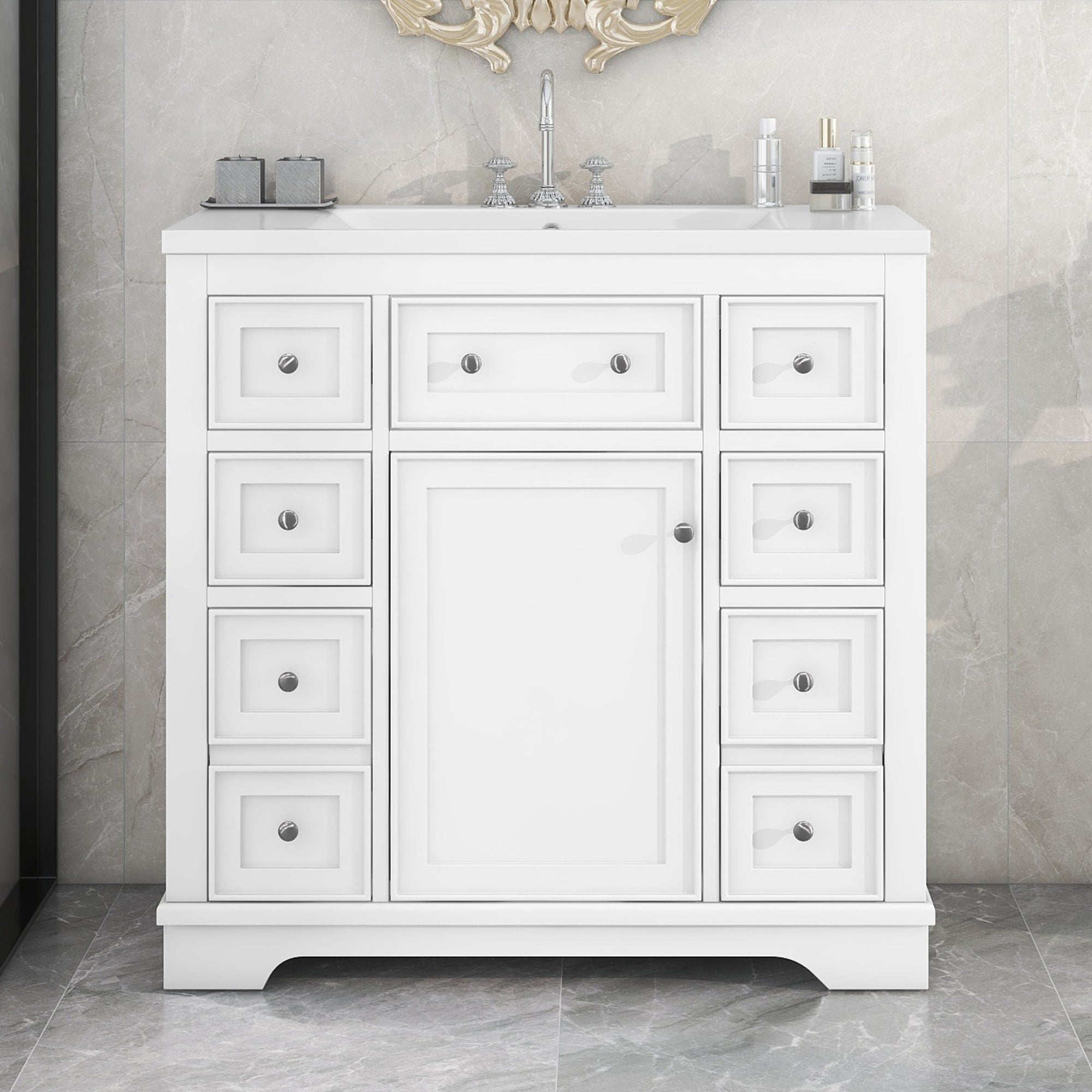 30 in. W x 72 in. H Freestanding Bathroom Cabinet in White with Adjustable Shelf and Drawer