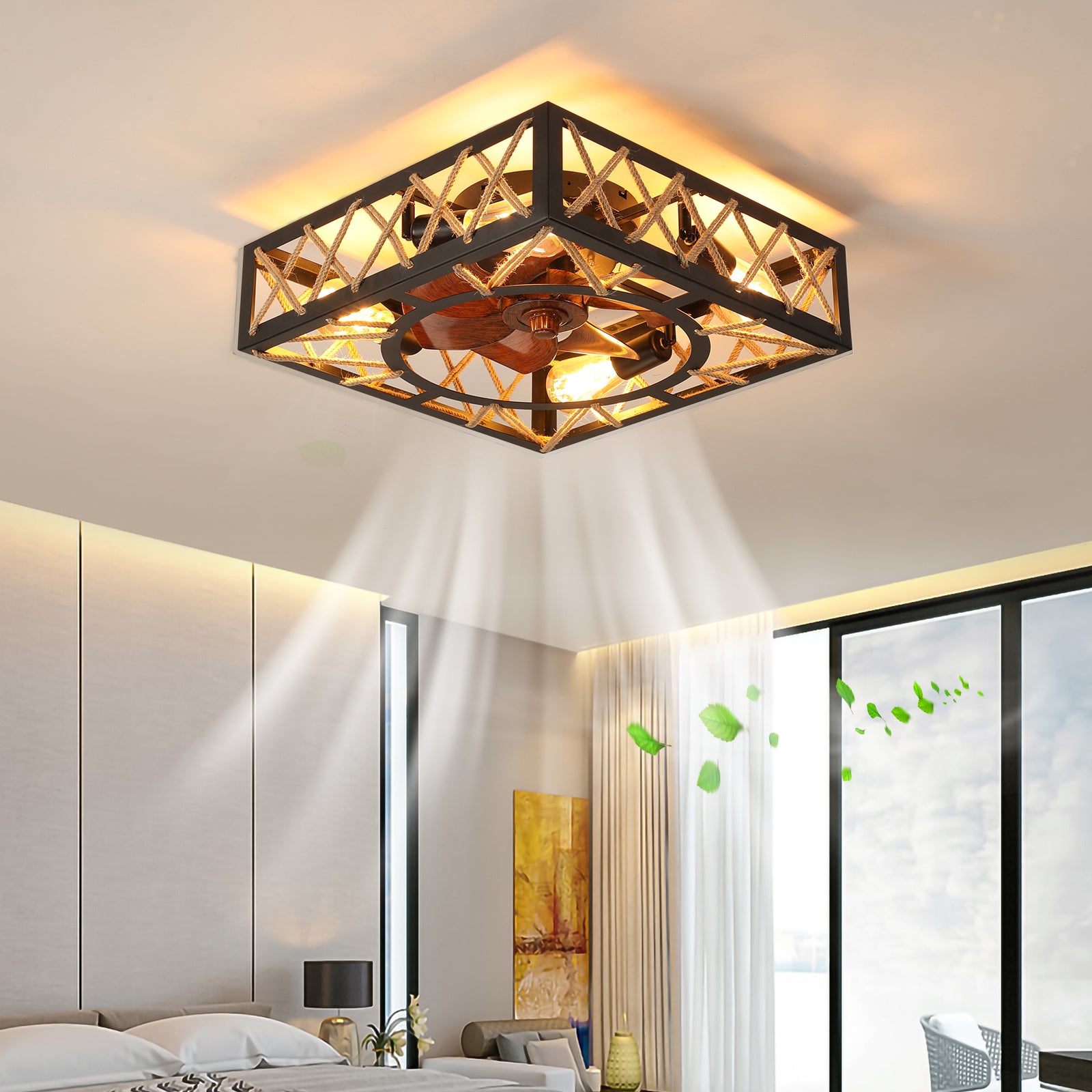 20 in. W x 6 in. H Iron Ceiling Fan in Black with LED Lights