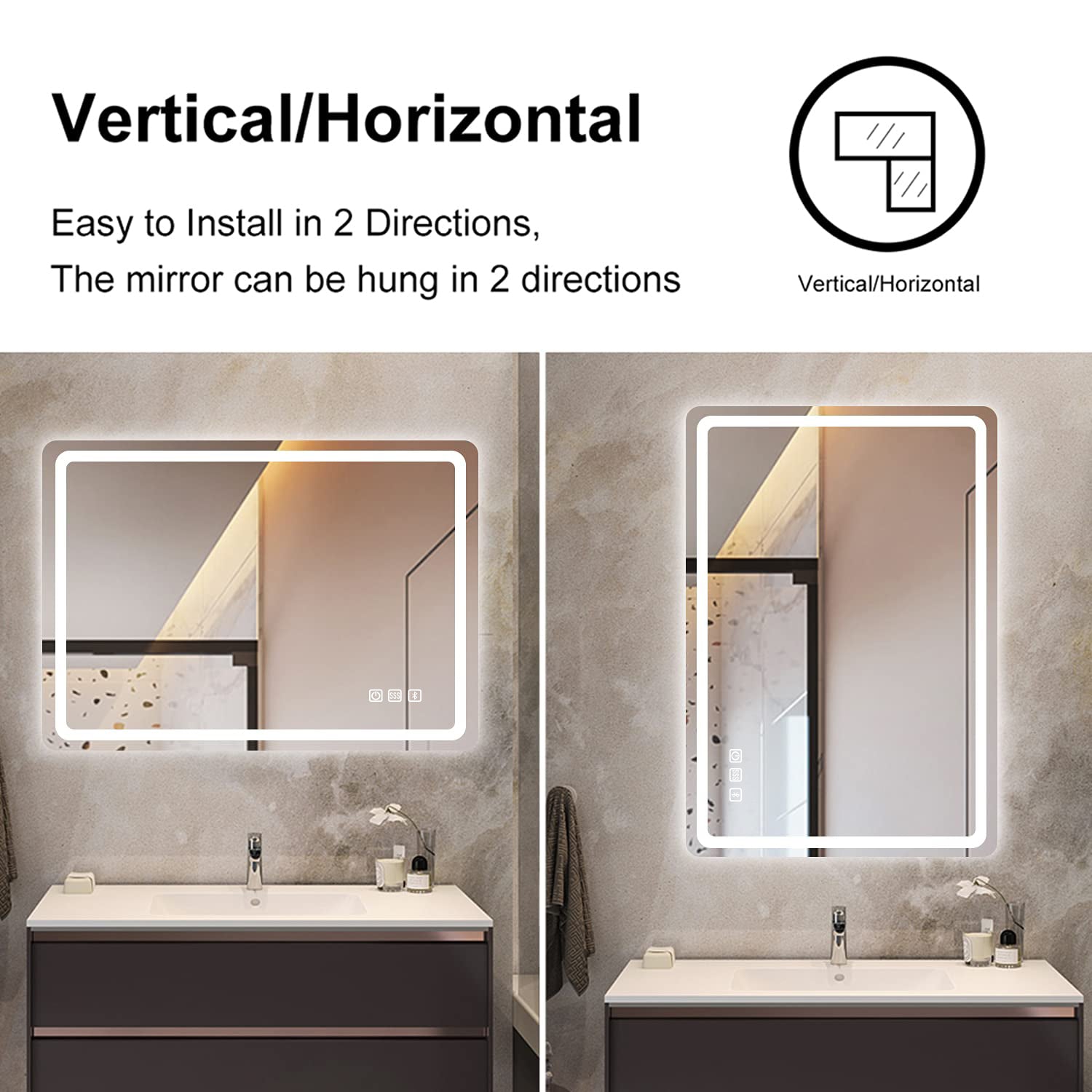 Round Frameless Anti-Fog Multi-functional Wall-Mount LED Bathroom Vanity Mirror