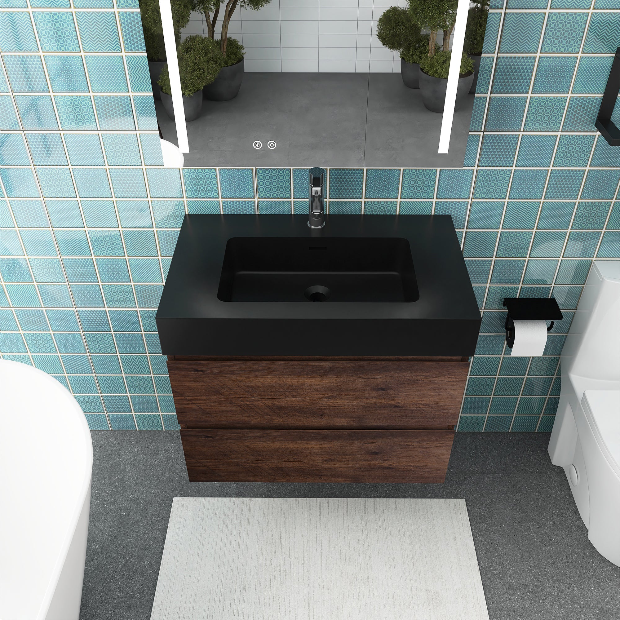 Staykiwi Wall-Mounted Bathroom Vanity Set with Black Integrated Solid Surface Sink