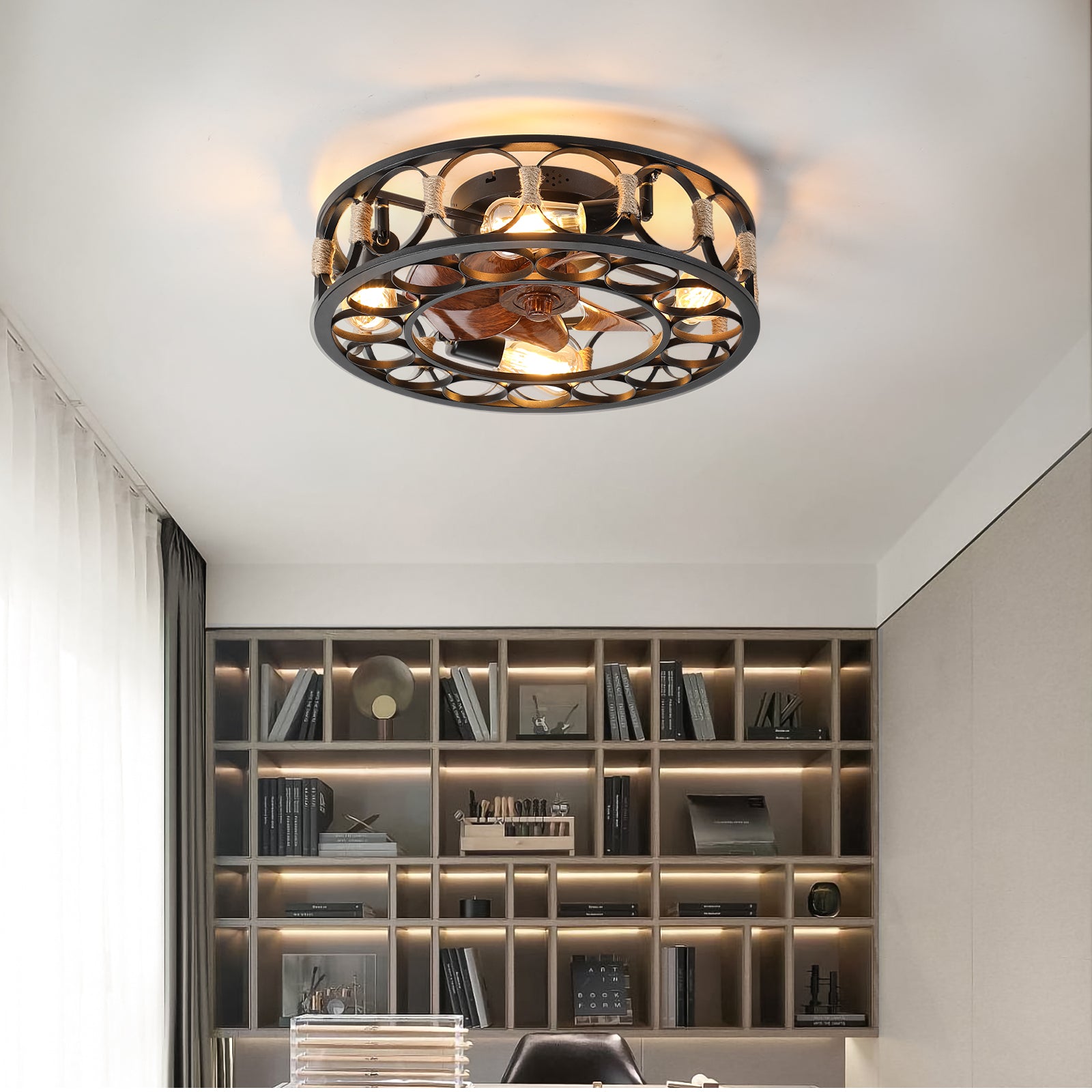20 in. W x 6 in. H Iron Ceiling Fan in Black with LED Lights
