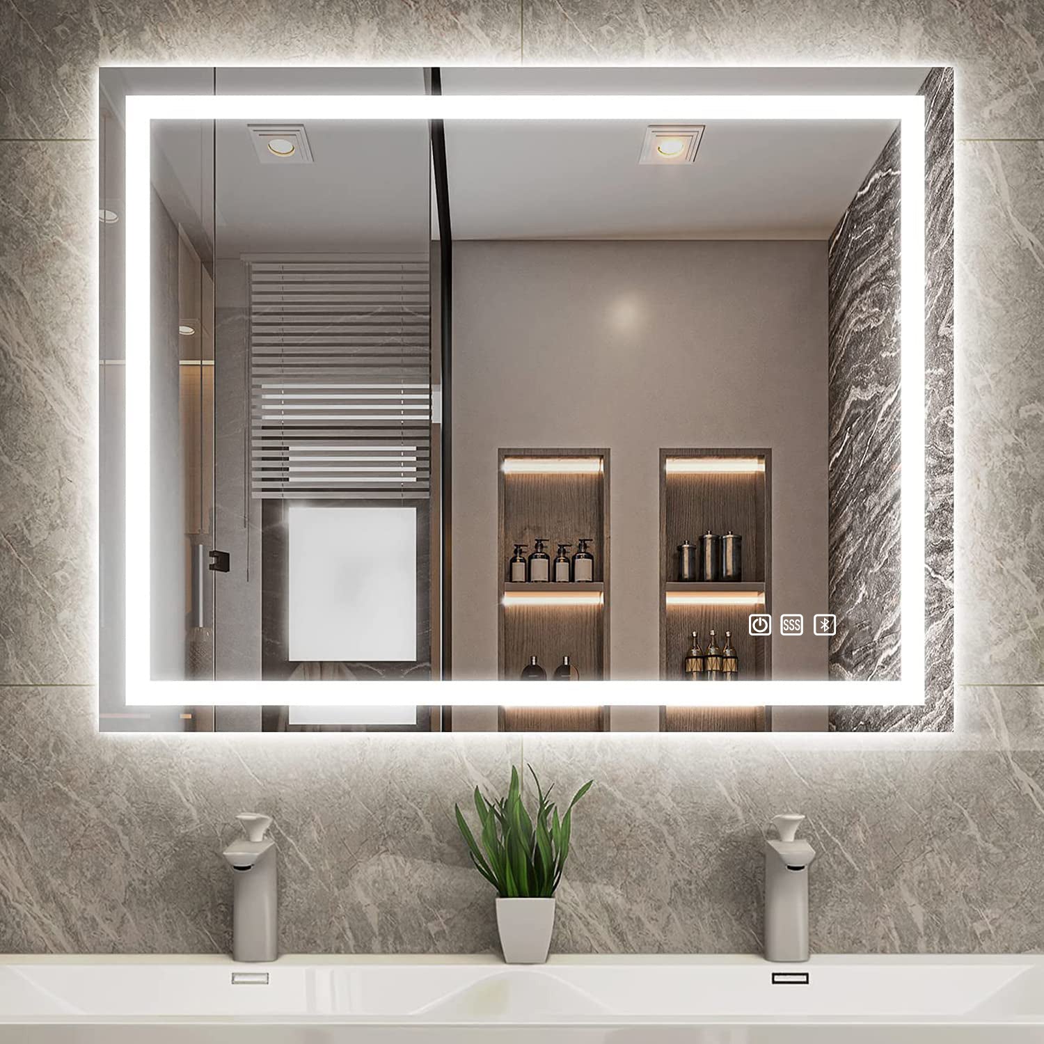 Round Frameless Anti-Fog Multi-functional Wall-Mount LED Bathroom Vanity Mirror