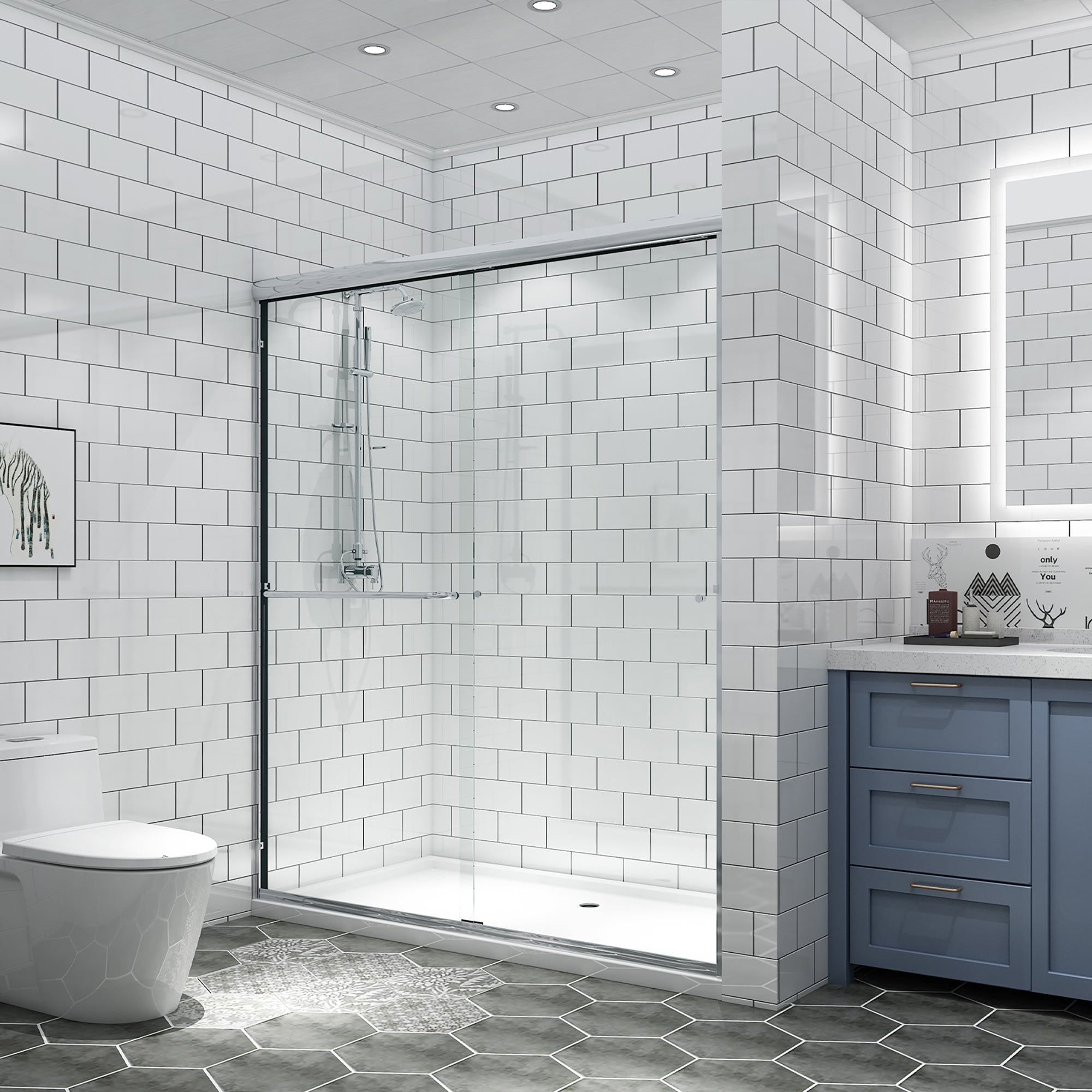 34 in. W X 72 in. H Semi-Frameless Pivot Shower Door in Matte Black with Clear Glass