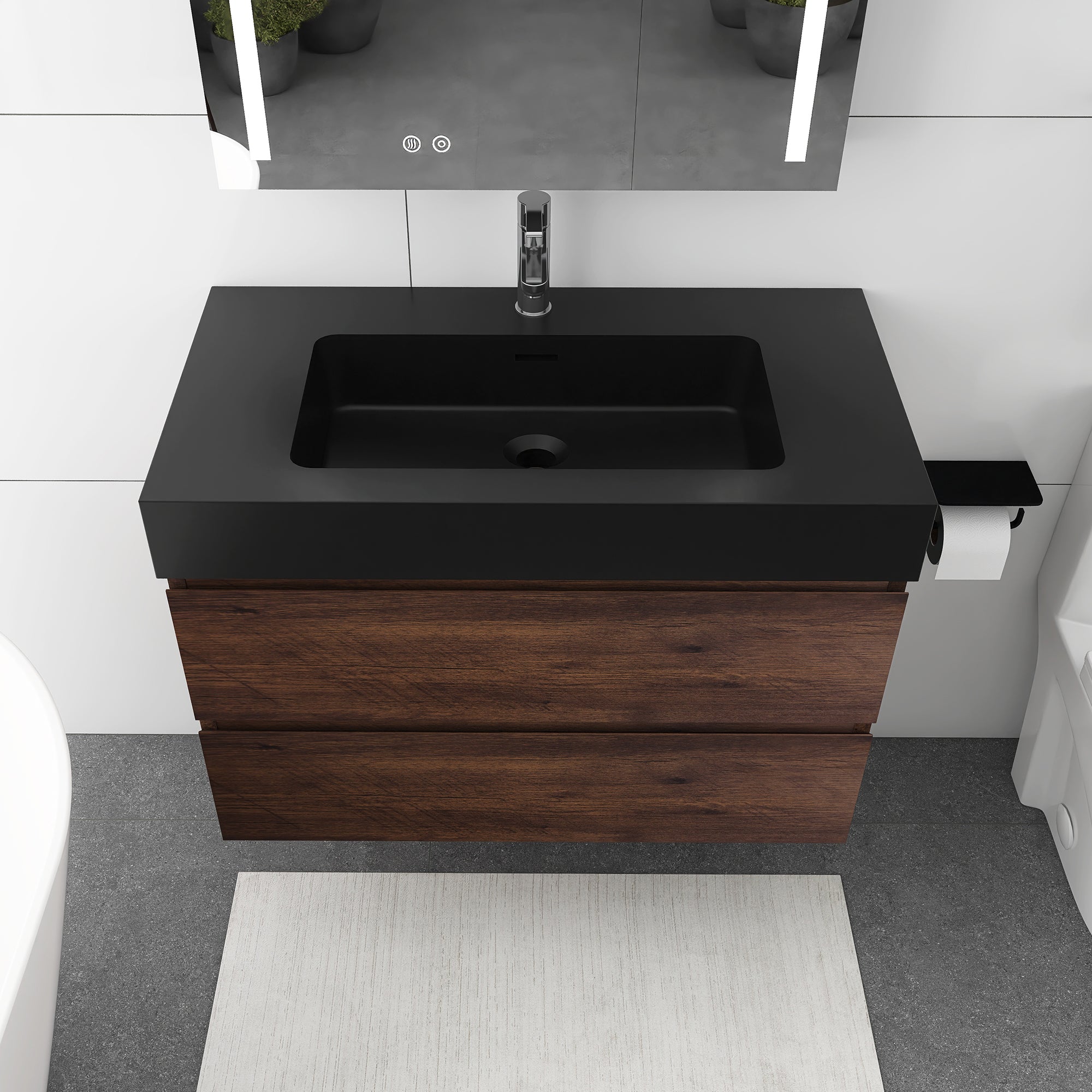 Staykiwi Wall-Mounted Bathroom Vanity Set with Black Integrated Solid Surface Sink