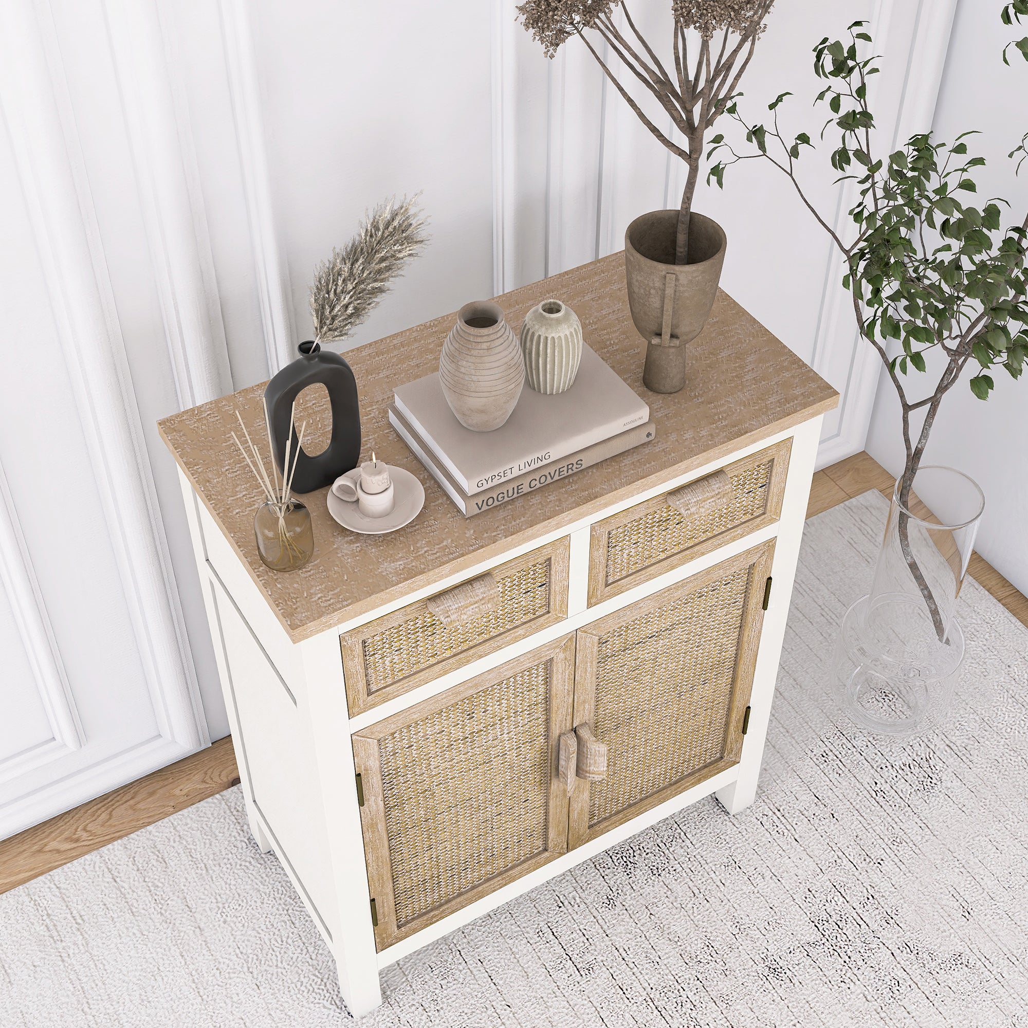 17 Inch 1-door Accent Cabinet in Natural with White Wash