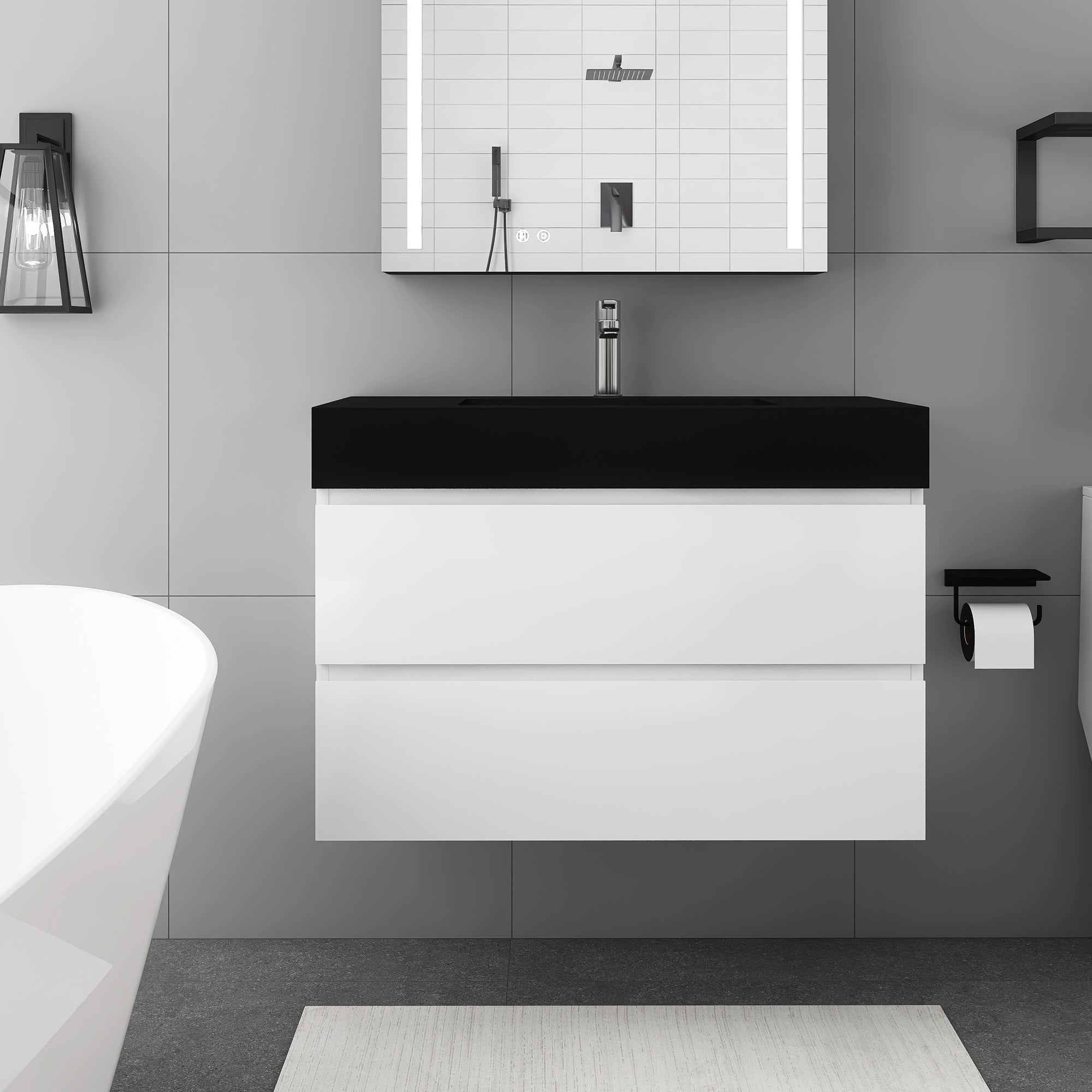 Staykiwi Wall-Mounted Bathroom Vanity Set with Black Integrated Solid Surface Sink