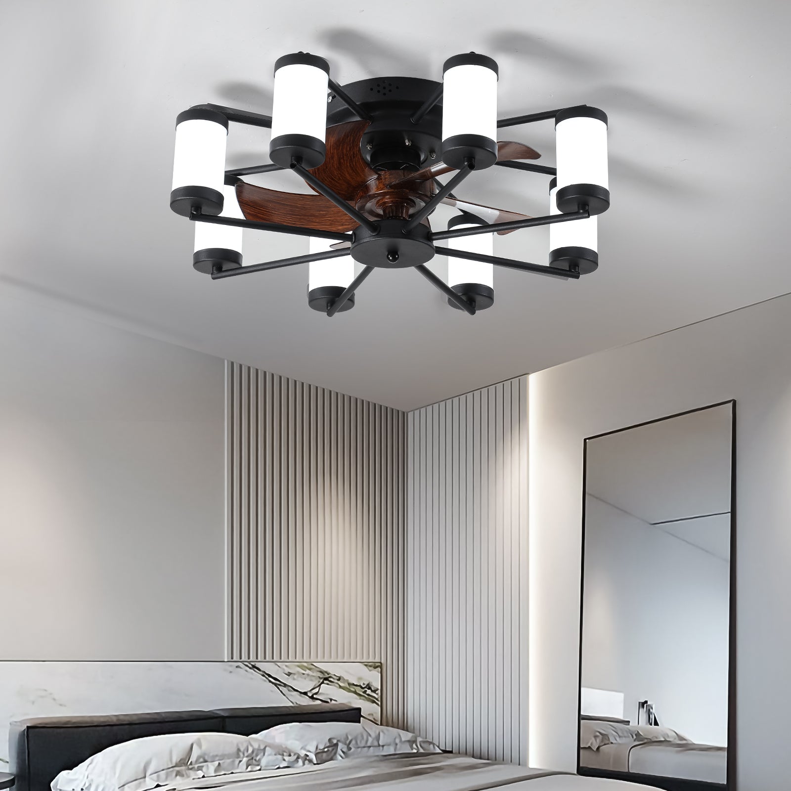 20 in. W x 6 in. H Iron Ceiling Fan in Black with LED Lights