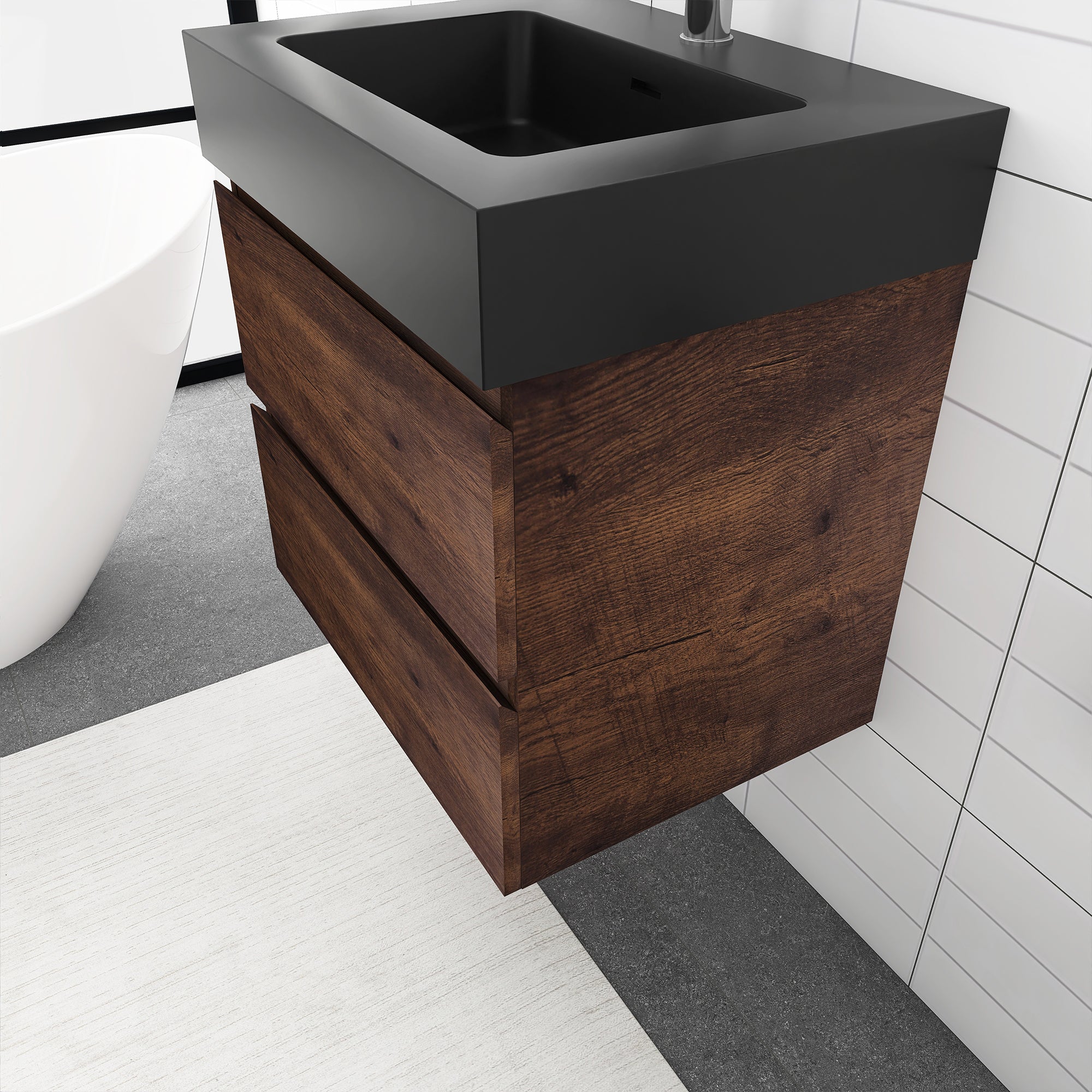 Staykiwi Wall-Mounted Bathroom Vanity Set with Black Integrated Solid Surface Sink