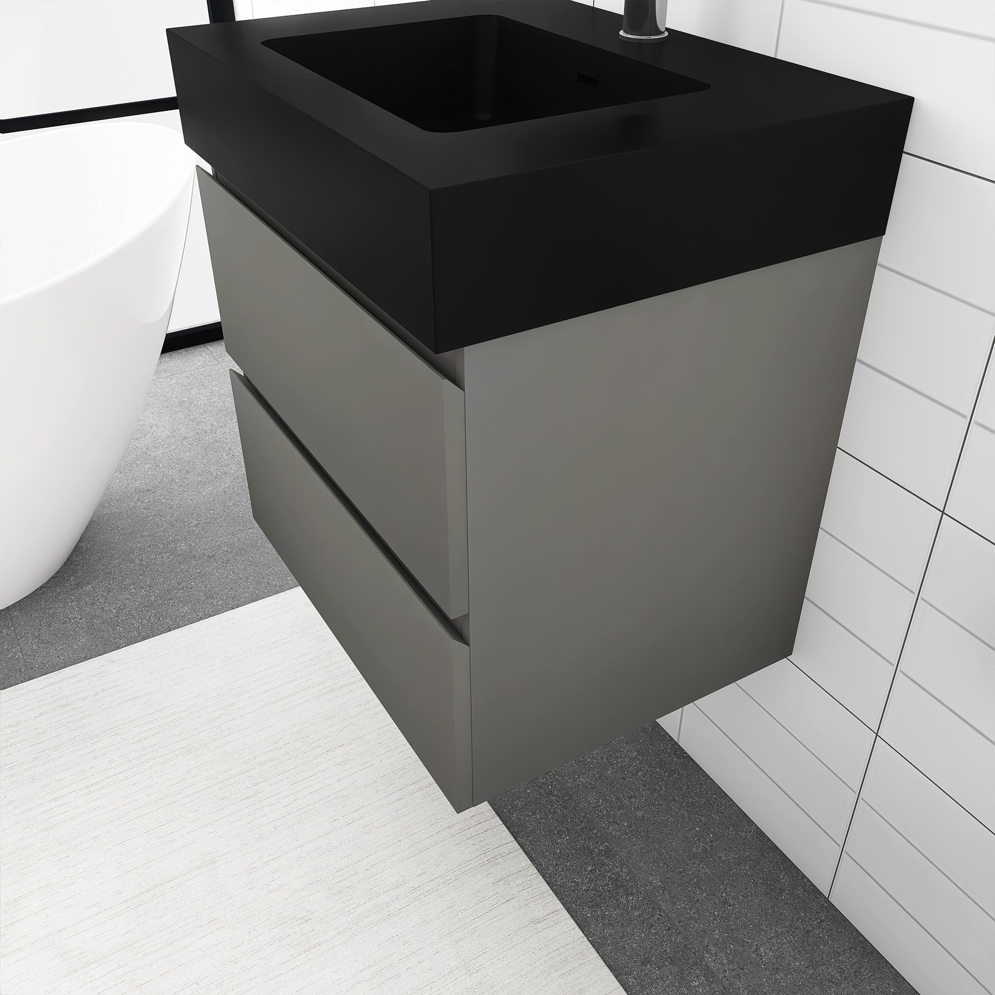 Staykiwi Wall-Mounted Bathroom Vanity Set with Black Integrated Solid Surface Sink