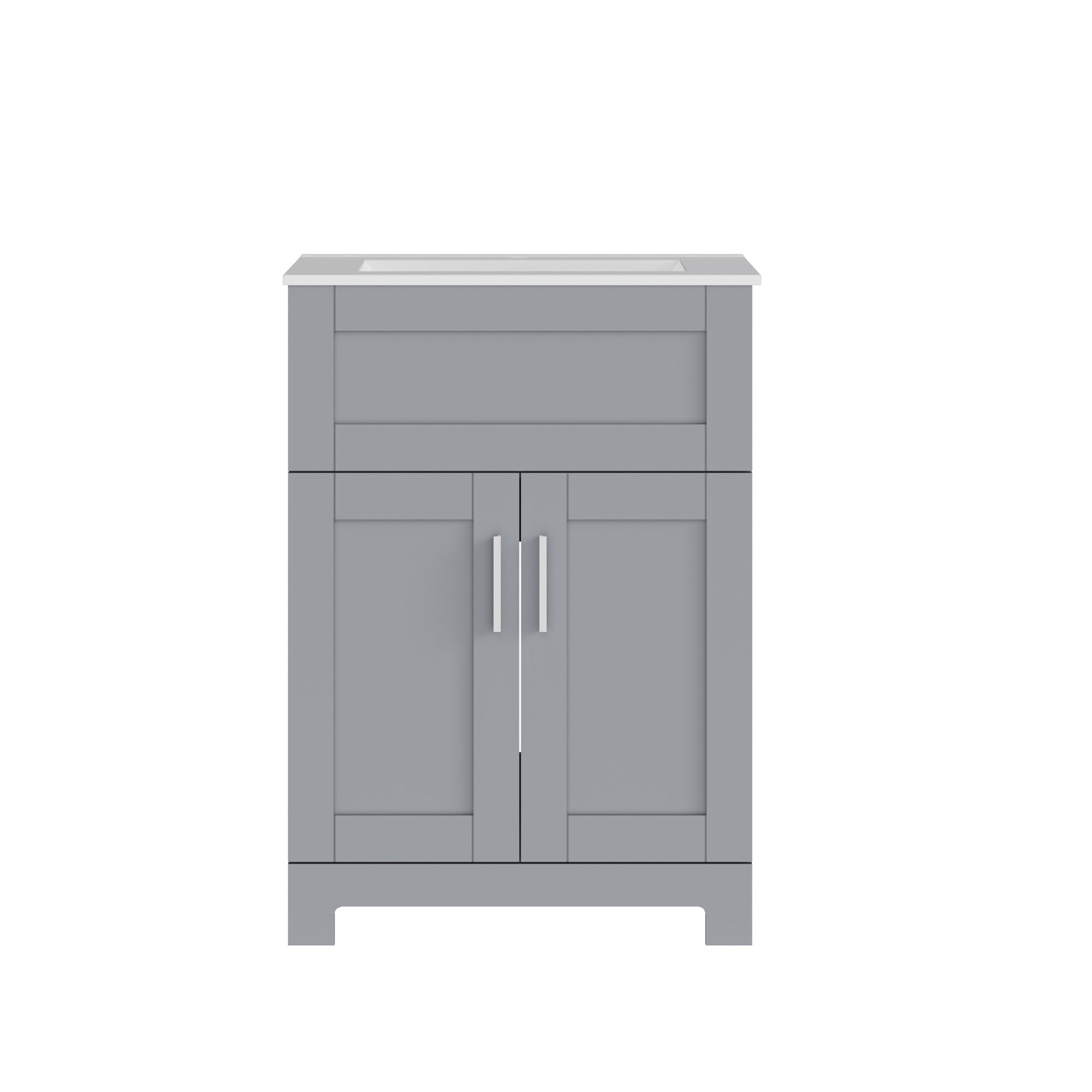 24 inches Freestanding Bathroom Vanity Set in Gray with Integrated Ceramic Sink