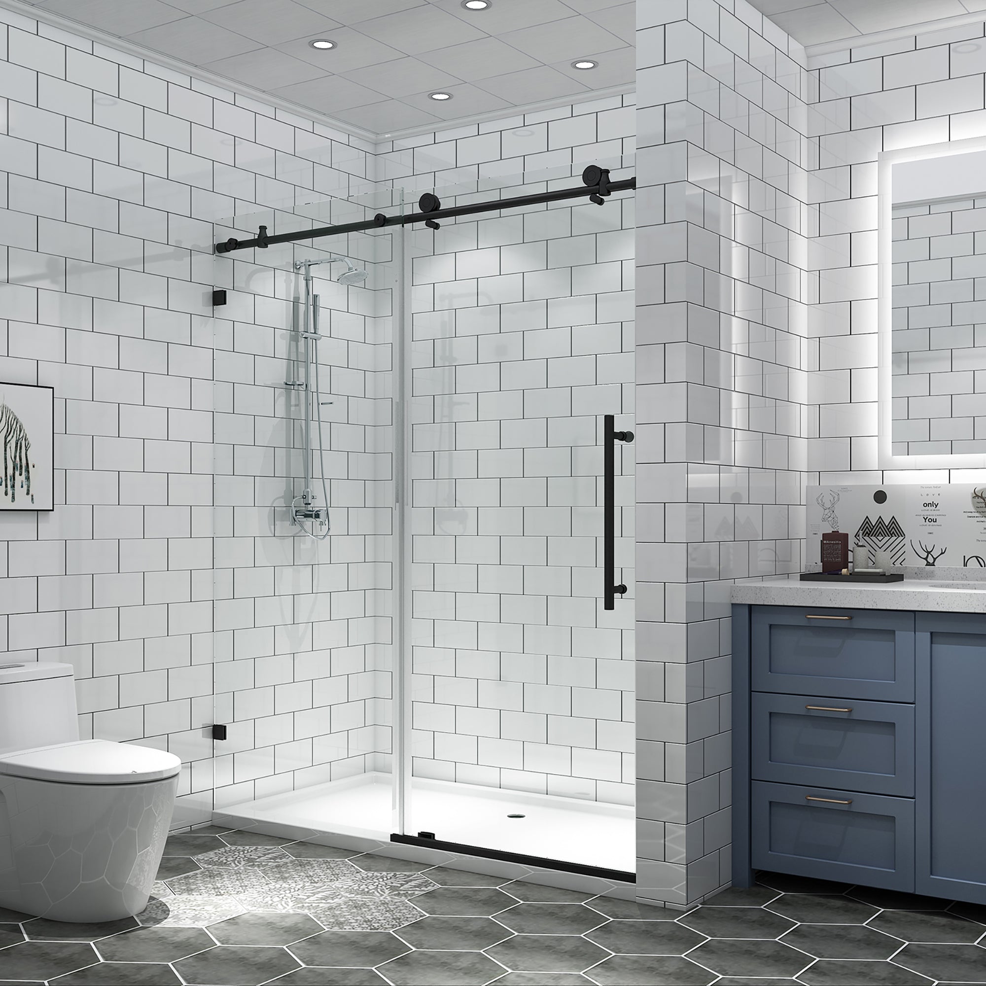 34 in. W X 72 in. H Semi-Frameless Pivot Shower Door in Matte Black with Clear Glass