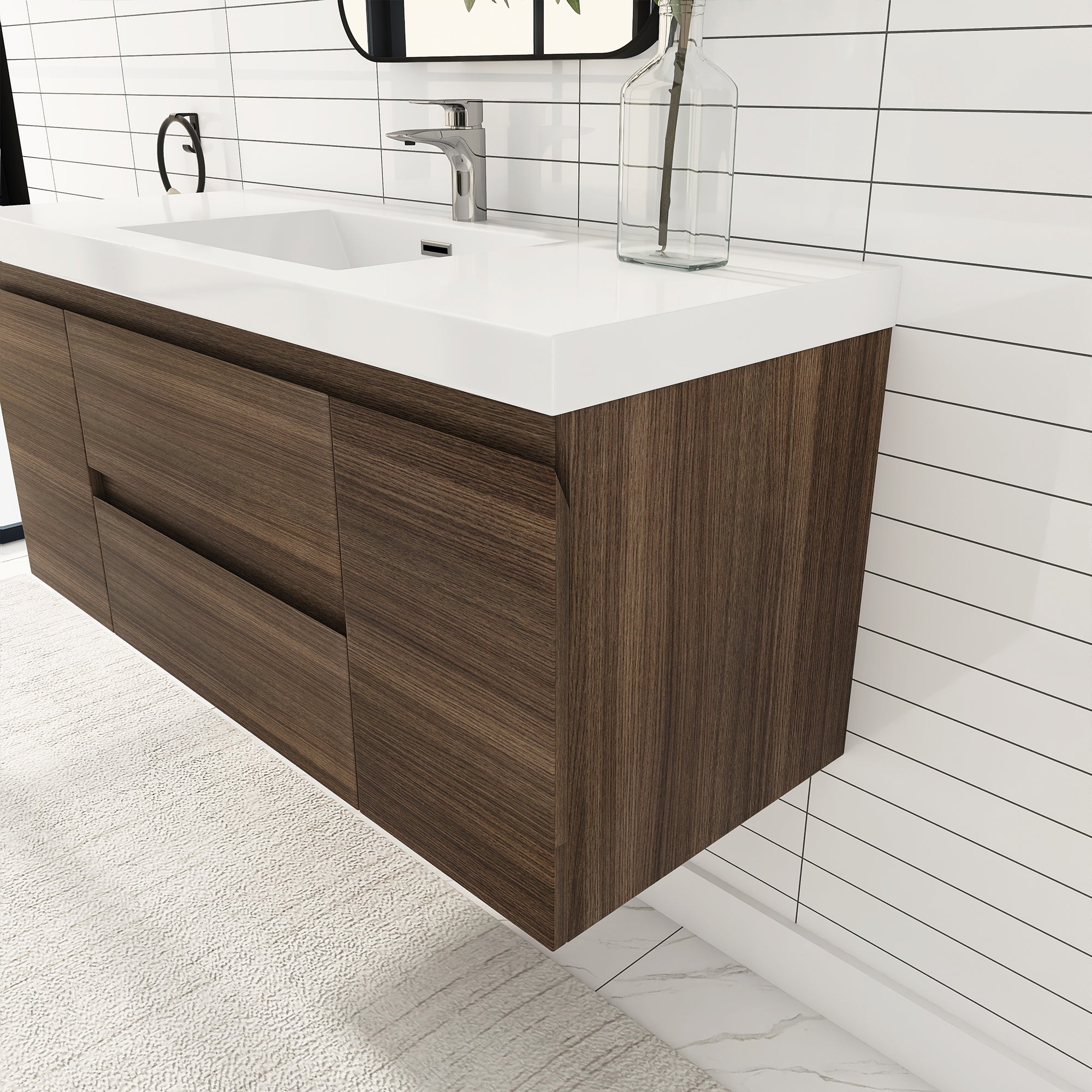 Wall-Mounted 2-drawer Bathroom Vanity Set with Integrated Resin Sink