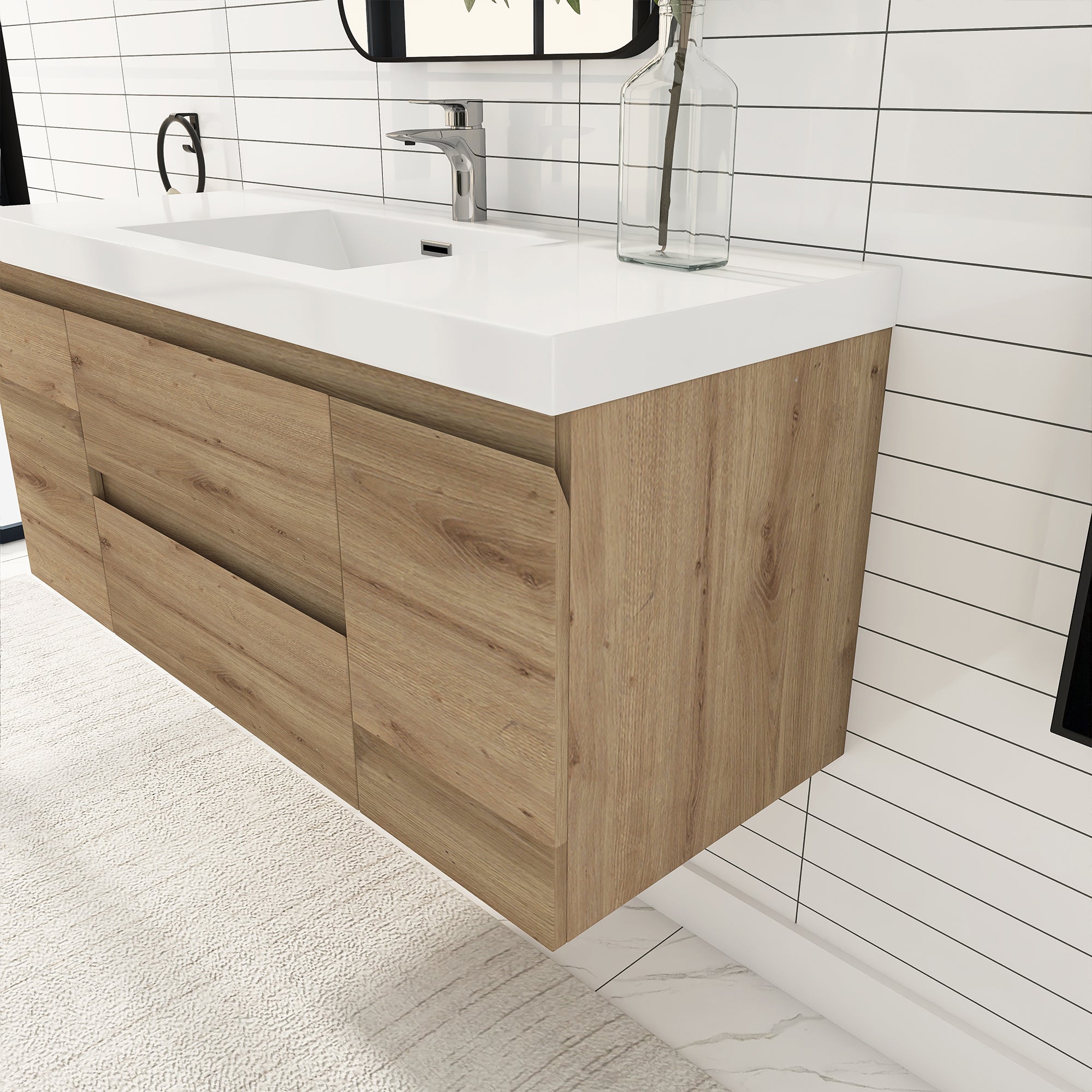 Wall-Mounted 2-drawer Bathroom Vanity Set with Integrated Resin Sink