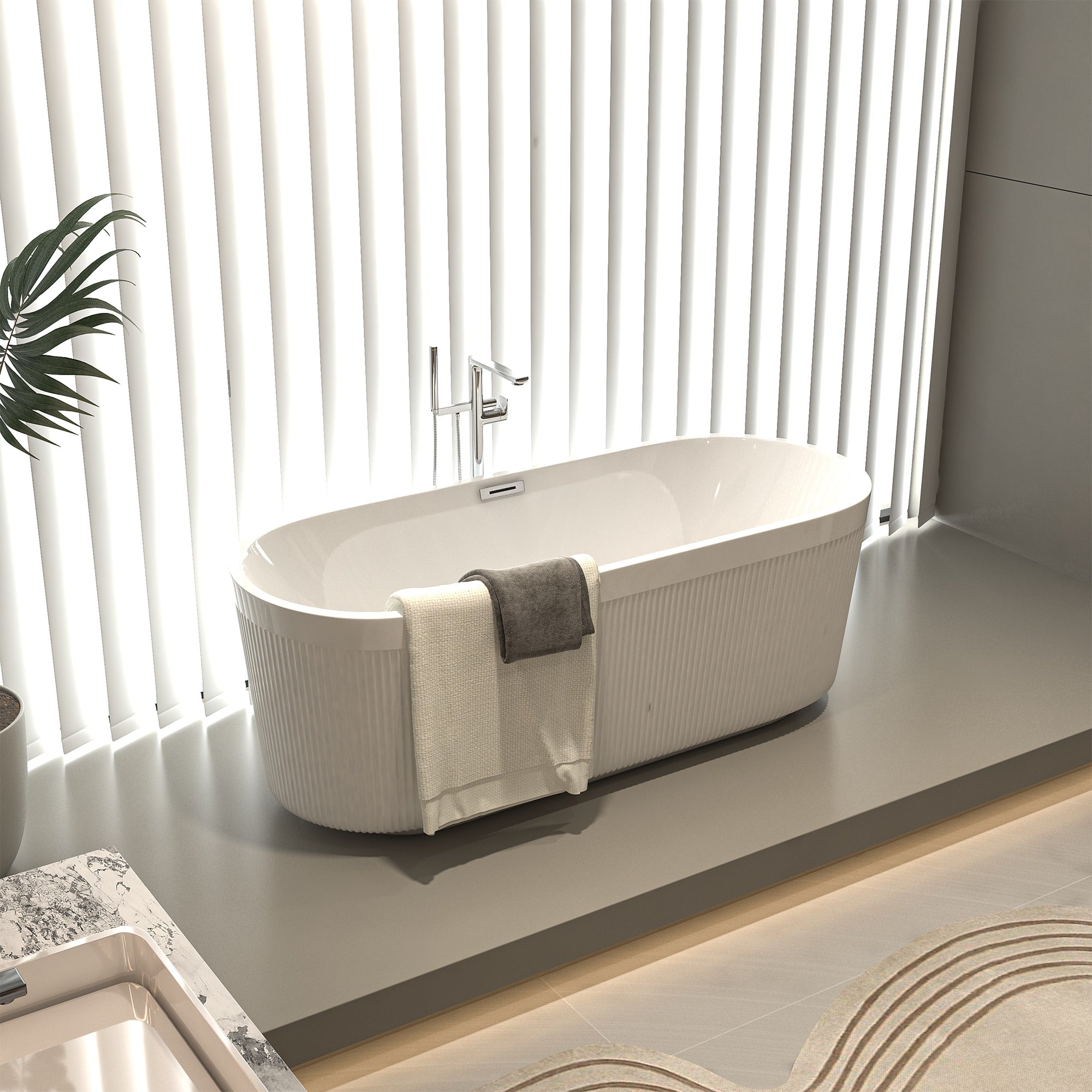 59 in. Acrylic Freestanding Flatbottom Soaking Bathtub