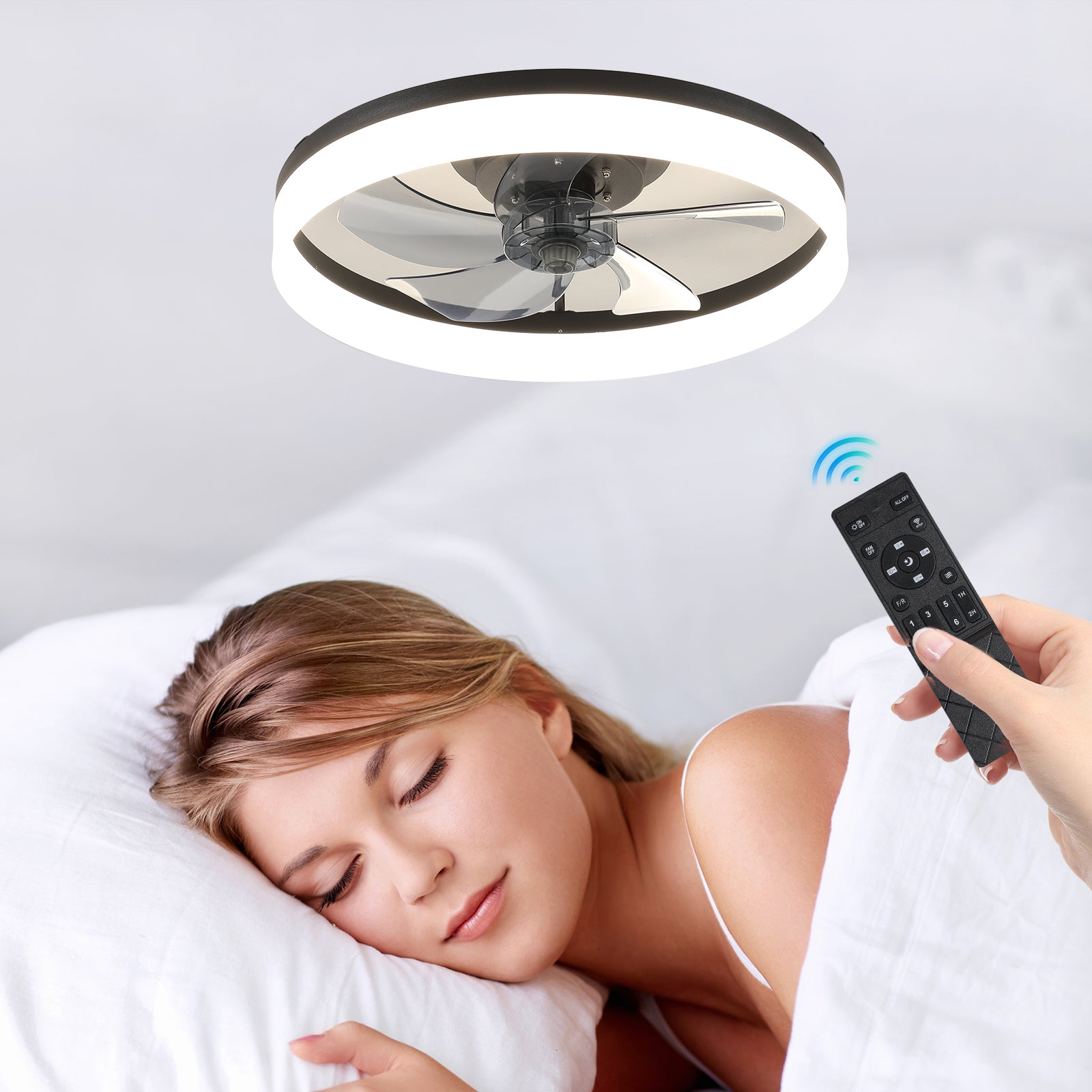 20 in. W x 6 in. H Iron Ceiling Fan in Black with LED Lights