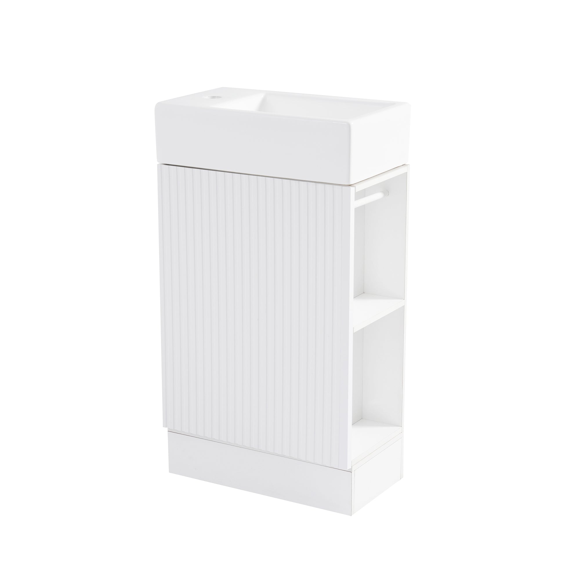 White 18.6 in.W x 33 in.H MDF Bathroom Vanity with Ceramic Sink and Two-tier Shelf