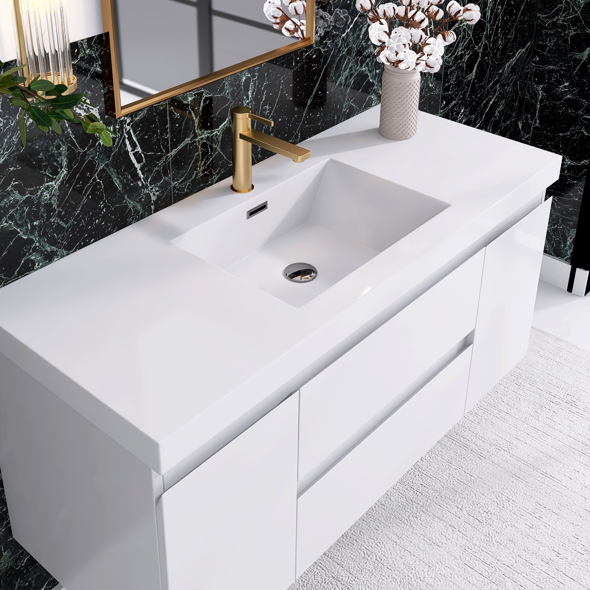 Wall-Mounted 2-drawer Bathroom Vanity Set with Integrated Resin Sink