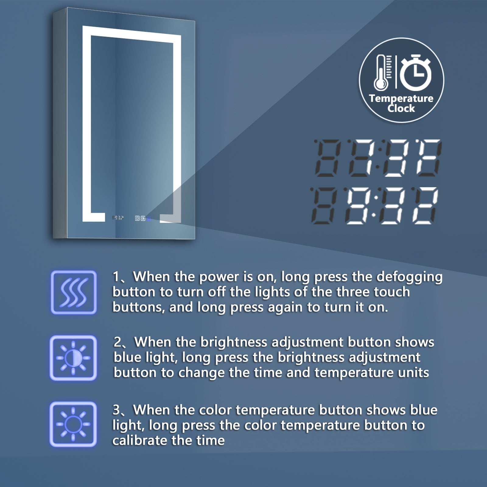 Aluminum Surface Mount/Recessed LED Medicine Cabinet with Mirror,  Outlet and Shelves