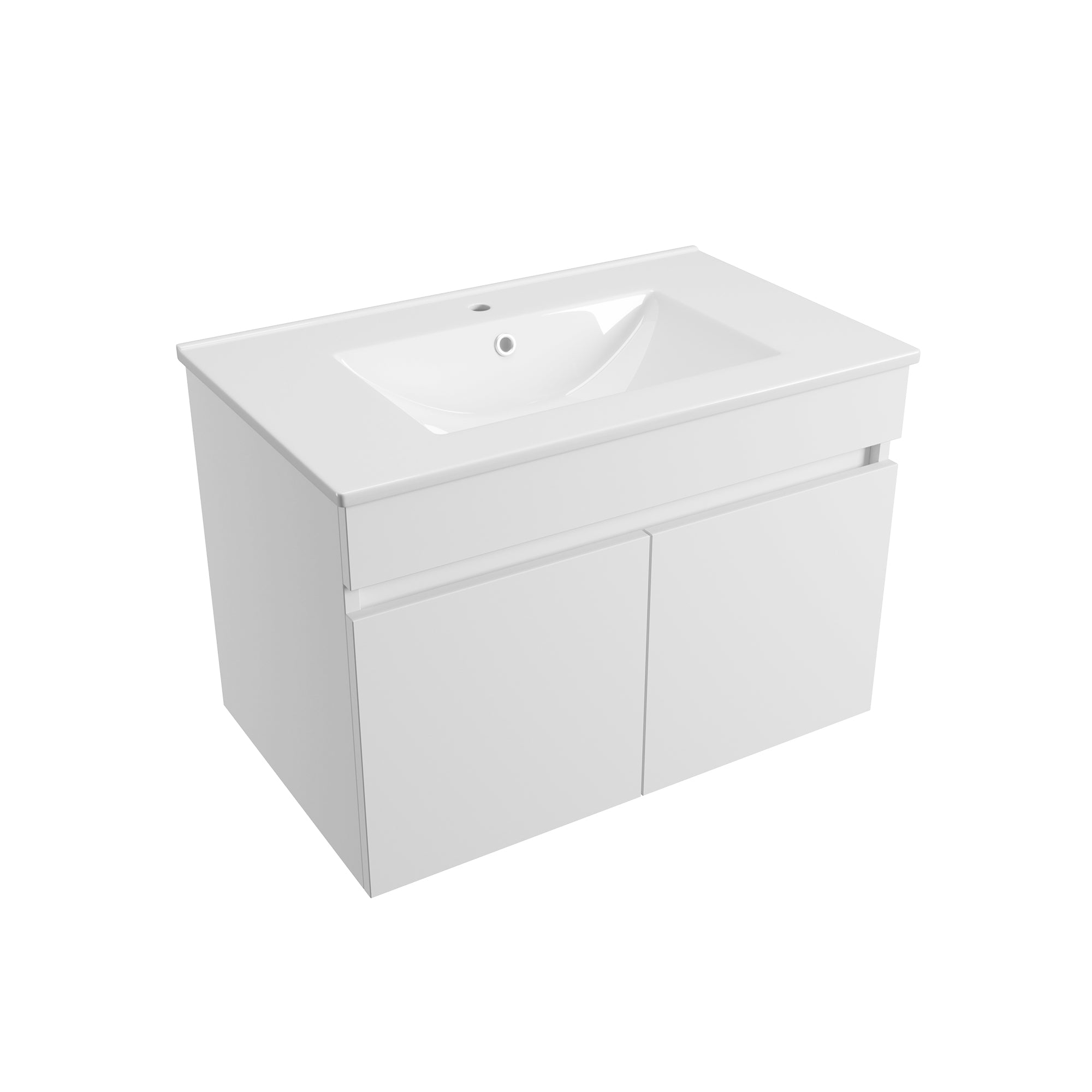 Solid Wood Wall-Mounted Bathroom Vanity Set in White with Integrated Ceramic Sink