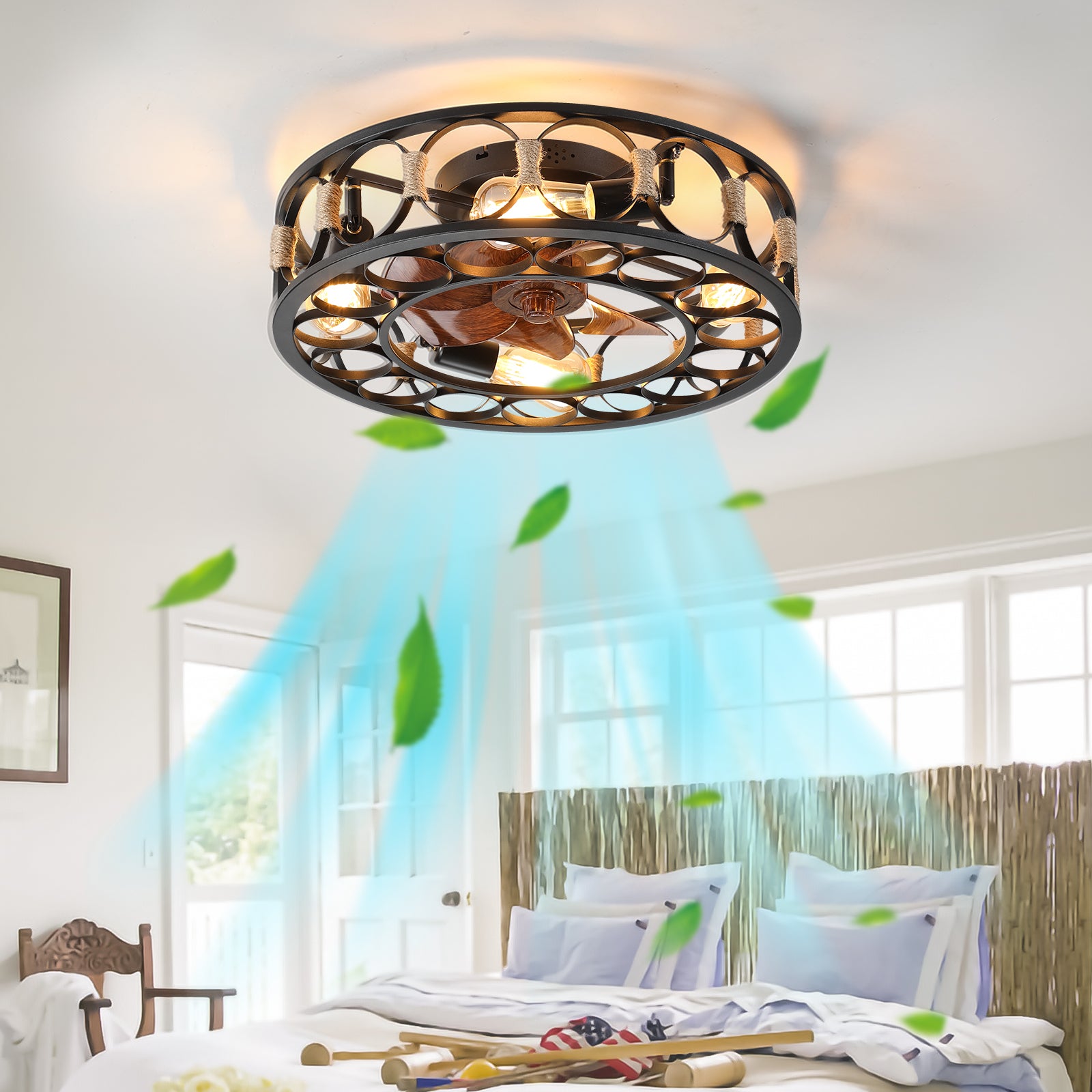 20 in. W x 6 in. H Iron Ceiling Fan in Black with LED Lights