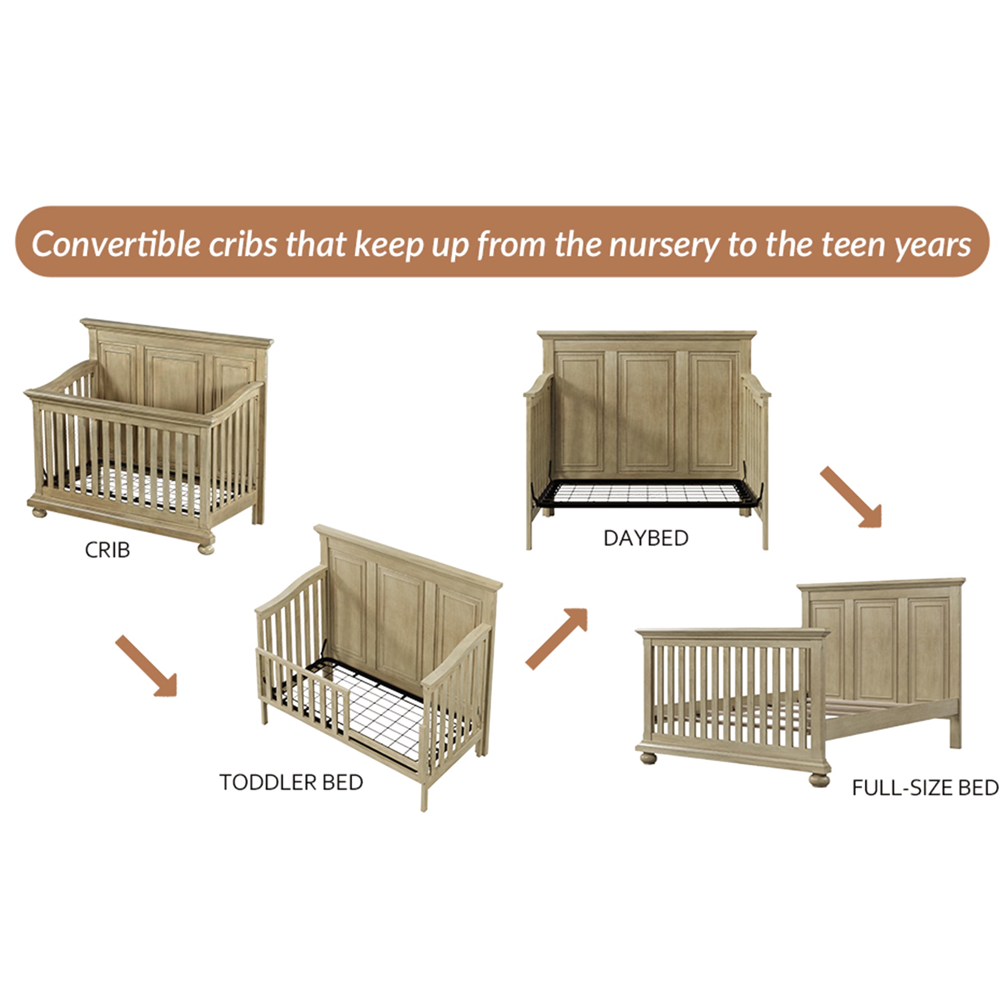 Traditional Farmhouse Style 4-in-1 Full Size Convertible Crib - Converts to Toddler Bed and Daybed and Full-Size Bed