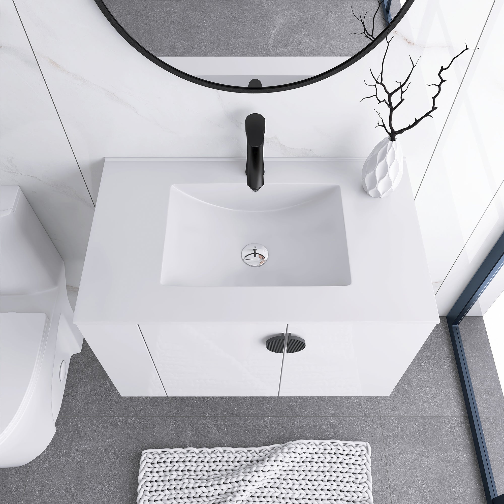30 Inches Plywood Wall-Mounted Bathroom Vanity Set with Integrated Ceramic Sink