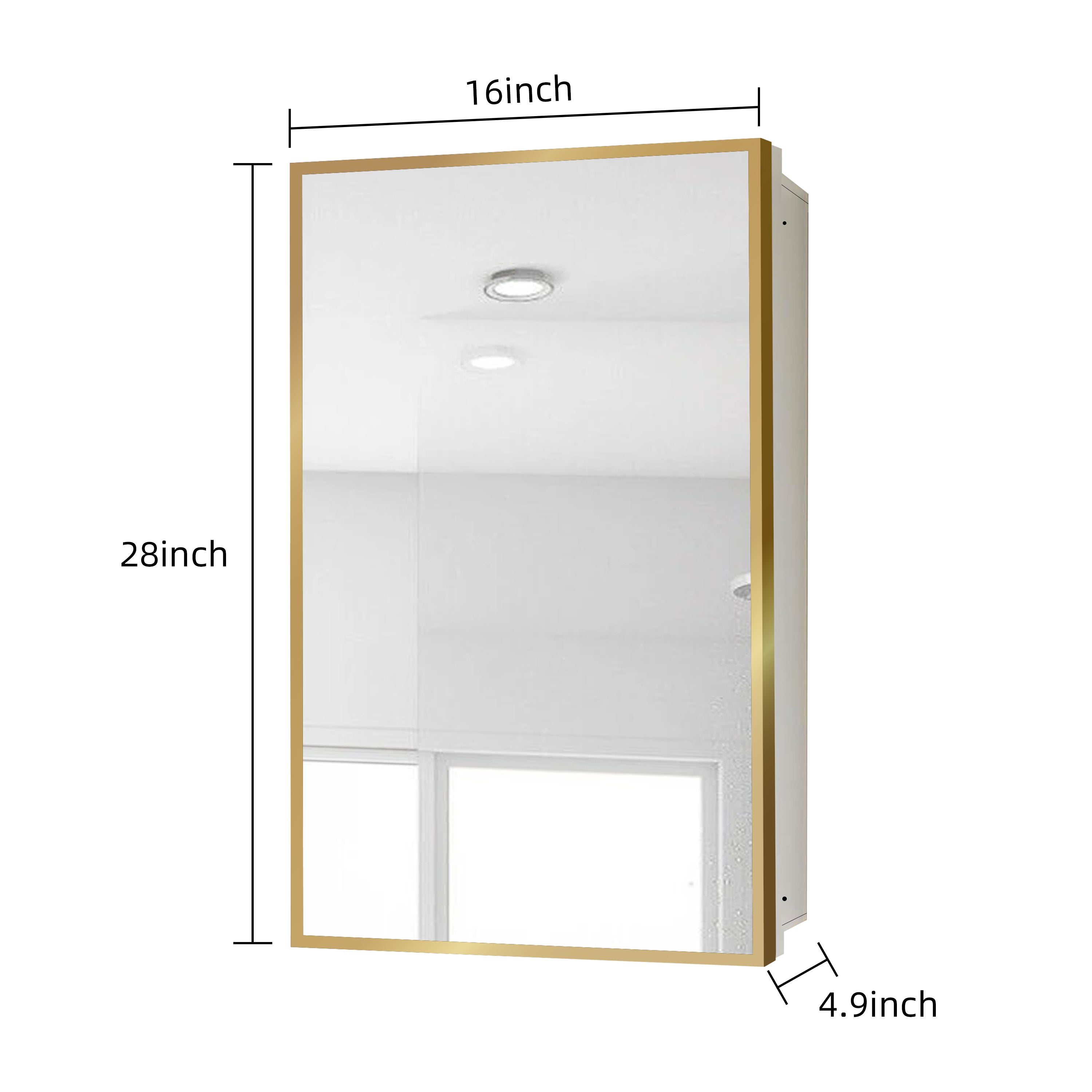 16" x 28" Wall Mounted Gold Framed Storage Bathroom Medicine Cabinet with Mirror